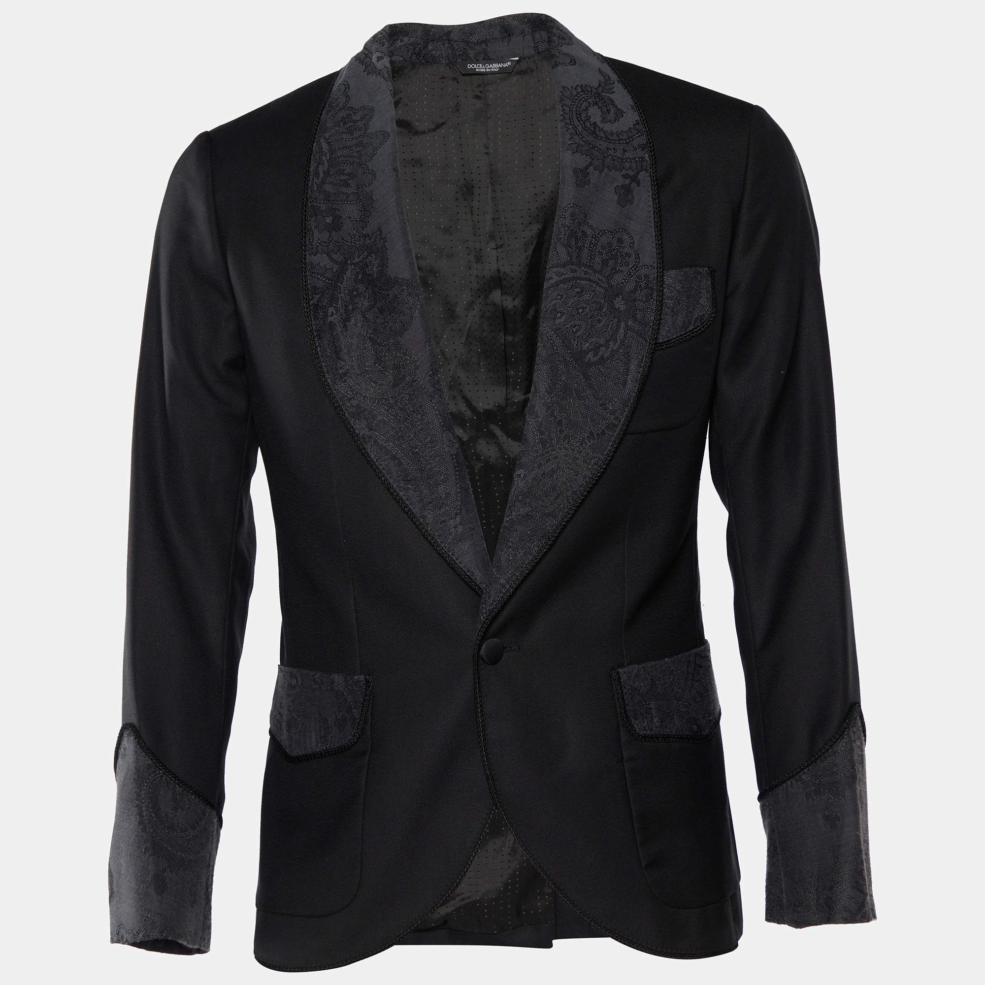 Pre Owned Dolce & Gabbana Black Wool Contrast Detail Blazer M