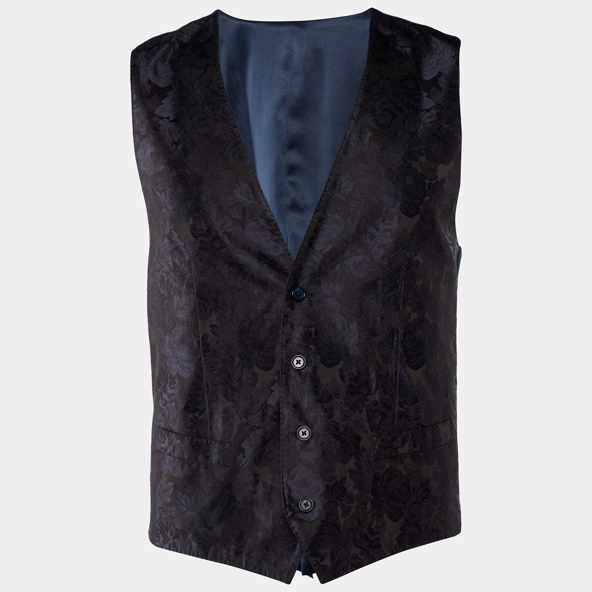 Pre Owned Dolce & Gabbana Black Floral Pattern Silk Waistcoat M