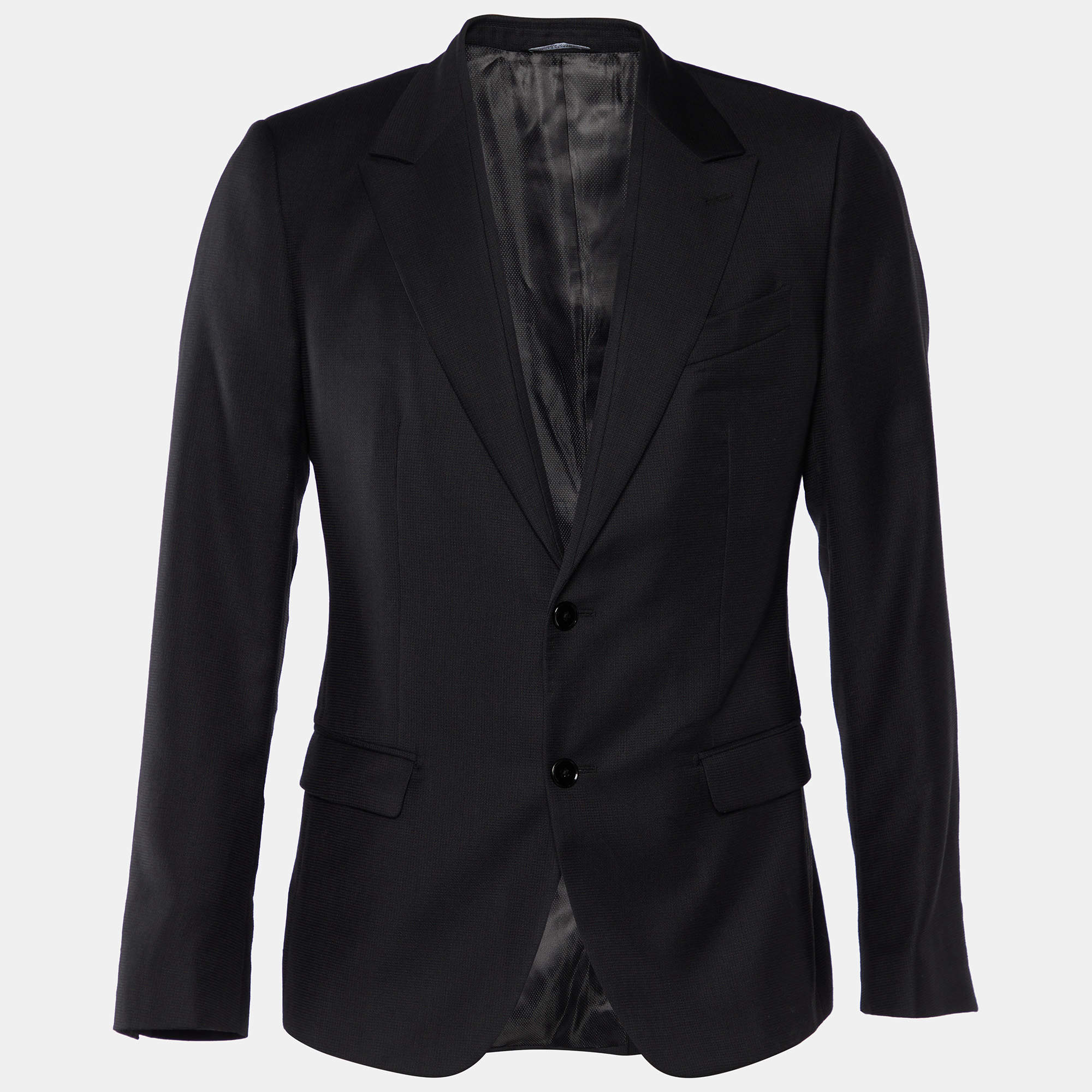 Pre Owned Dolce & Gabbana Black Textured Wool & Silk Button Front Blazer M