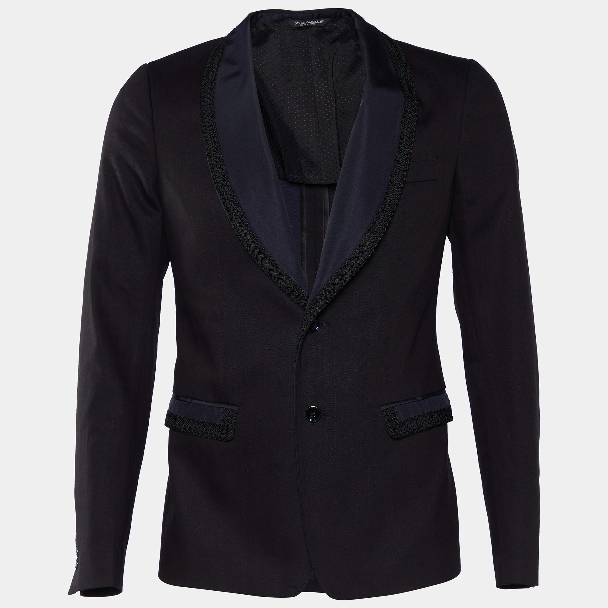 Pre Owned Dolce & Gabbana Black Cotton Contrast Detail Button Front Blazer M