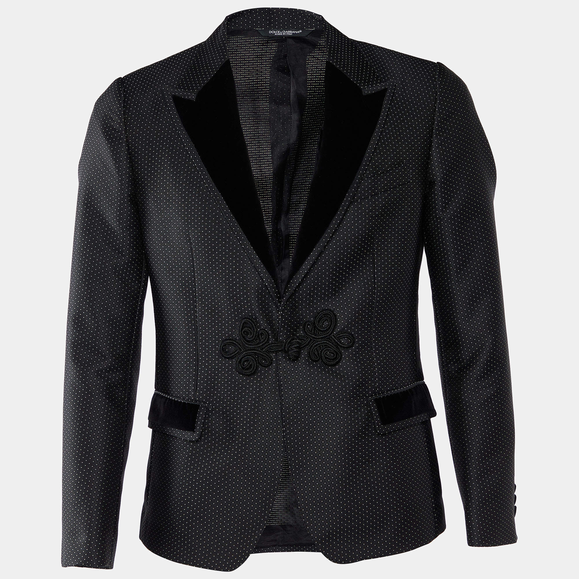 مملوكة مسبقًا Dolce & Gabbana Black Polka Dot Silk Blend Blazer M
