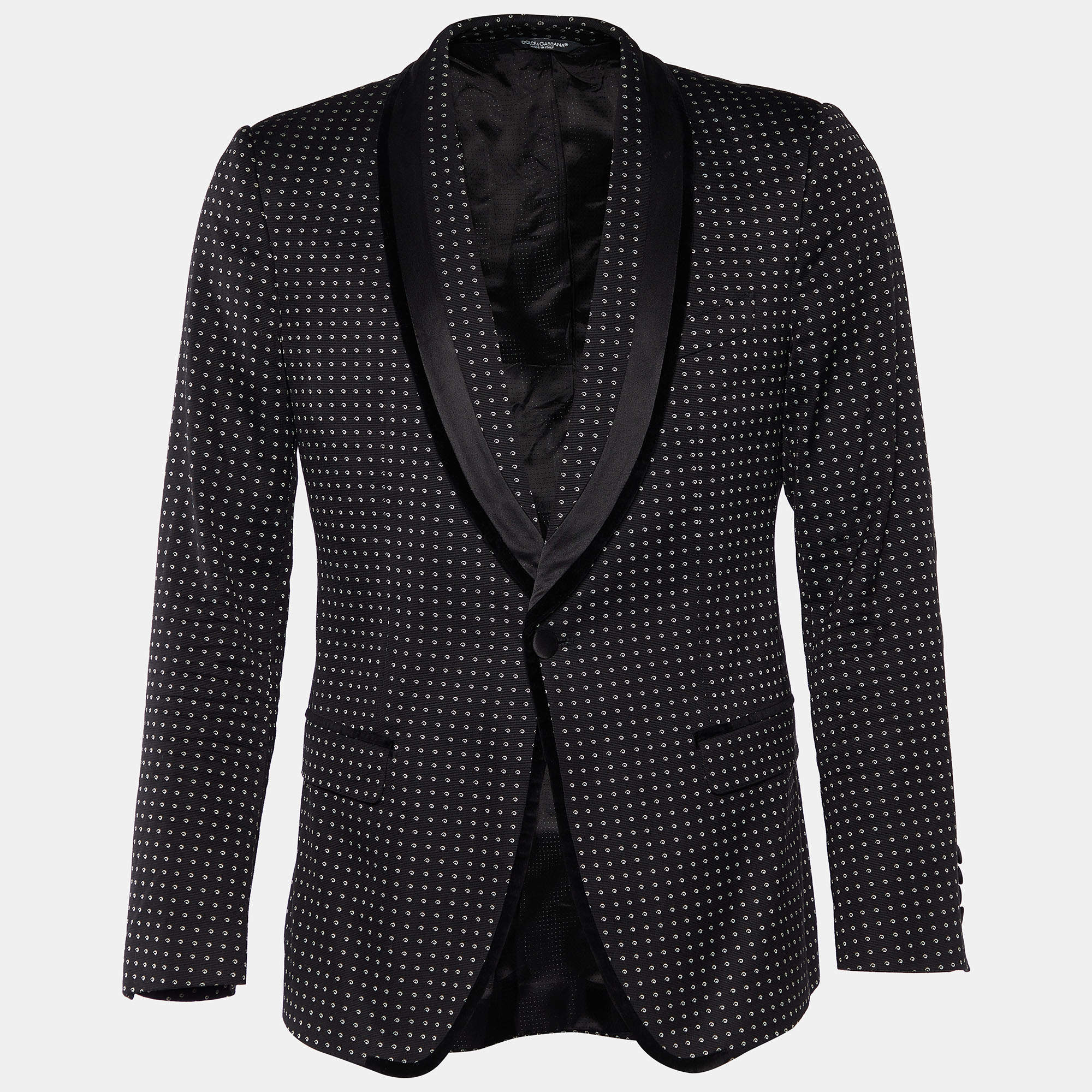 Pre Owned Dolce & Gabbana Black Jacquard Velvet Trim Blazer M