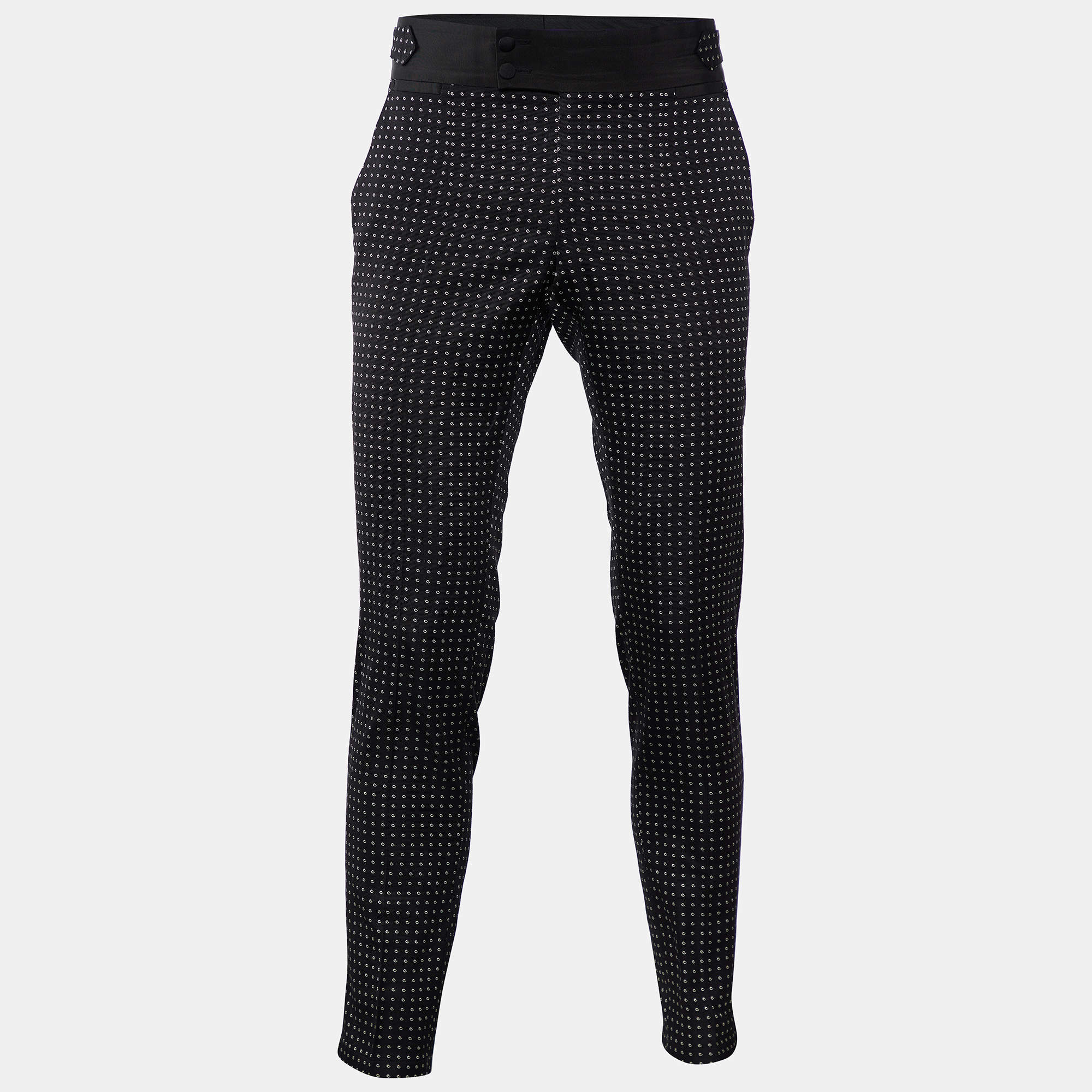 Pre Owned Dolce & Gabbana Black Jacquard Contrast Waist Pants M