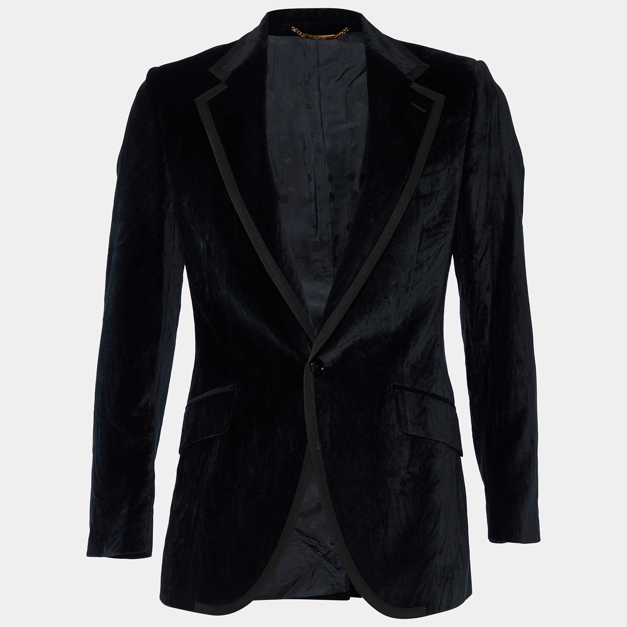 Pre Owned Dolce & Gabbana Black Velvet Button Front Blazer S