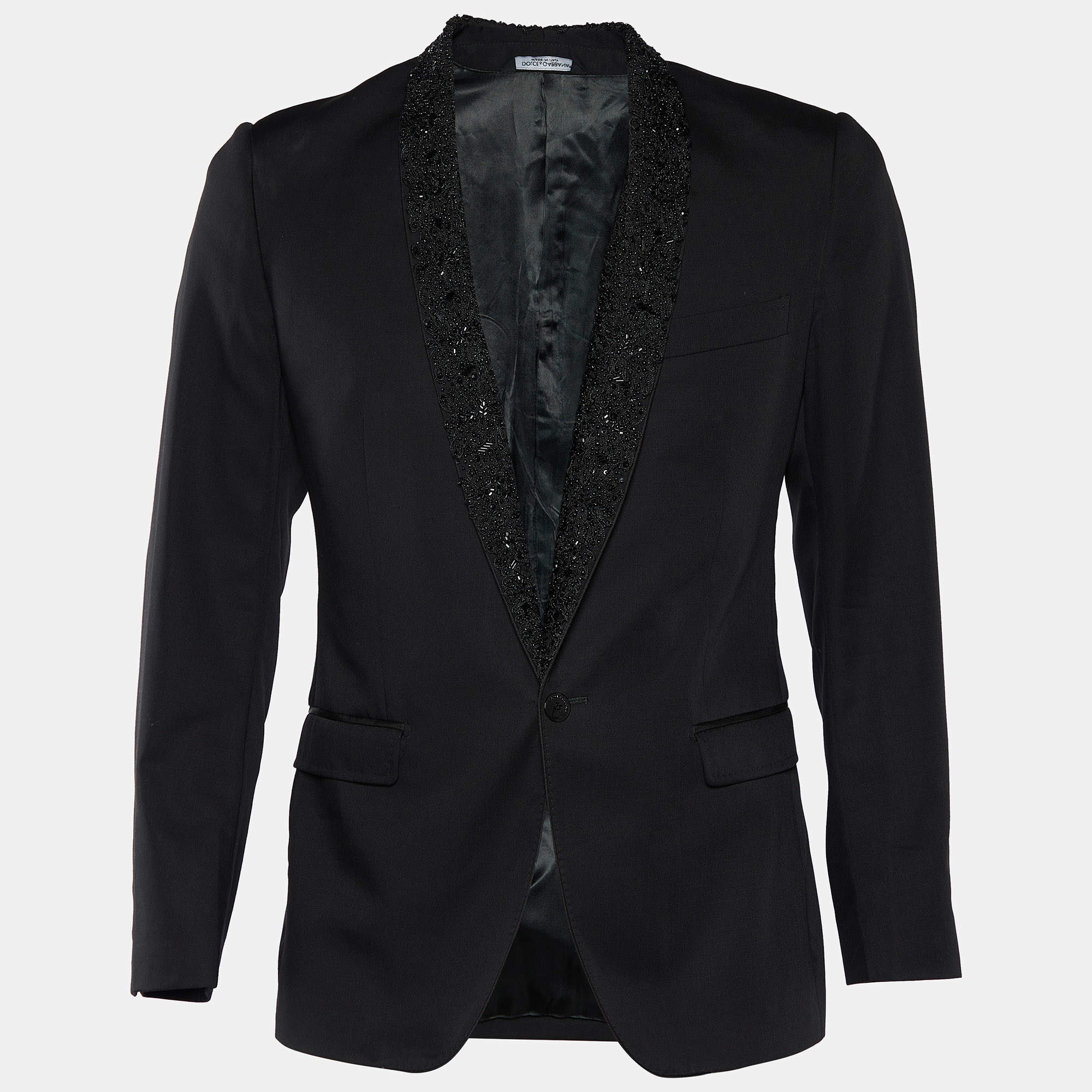 Pre Owned Dolce & Gabbana Black Wool Embellished Lapel Martini Blazer S