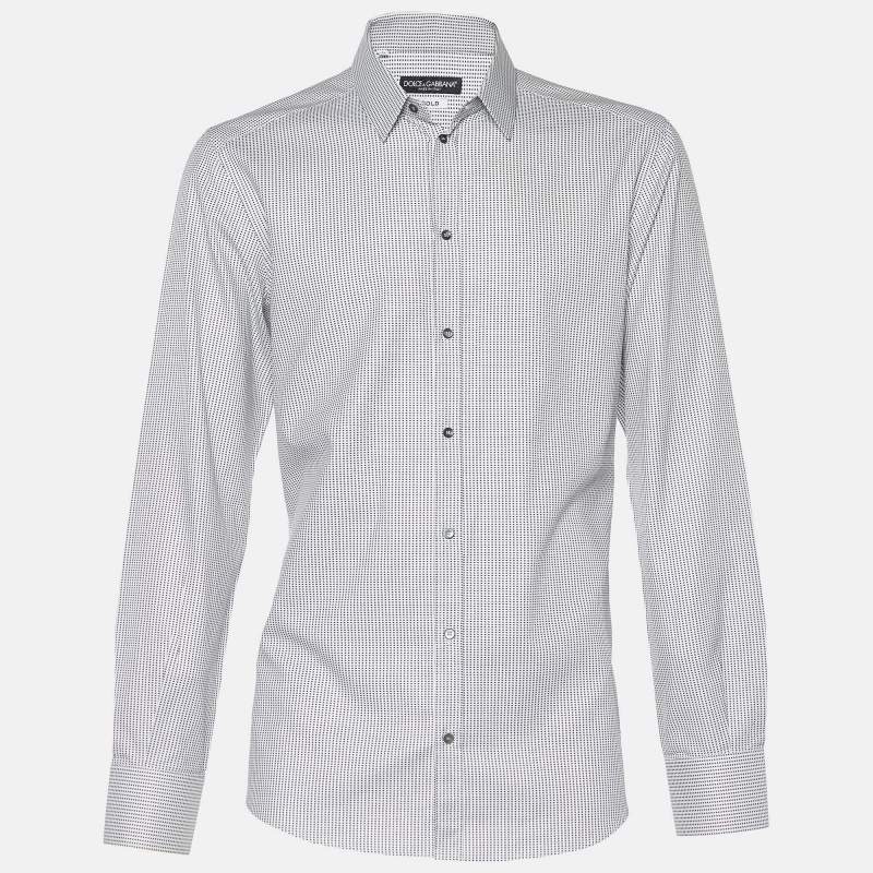 Pre Owned Dolce & Gabbana White Grid Pattern Cotton Gold Fit Shirt XXL