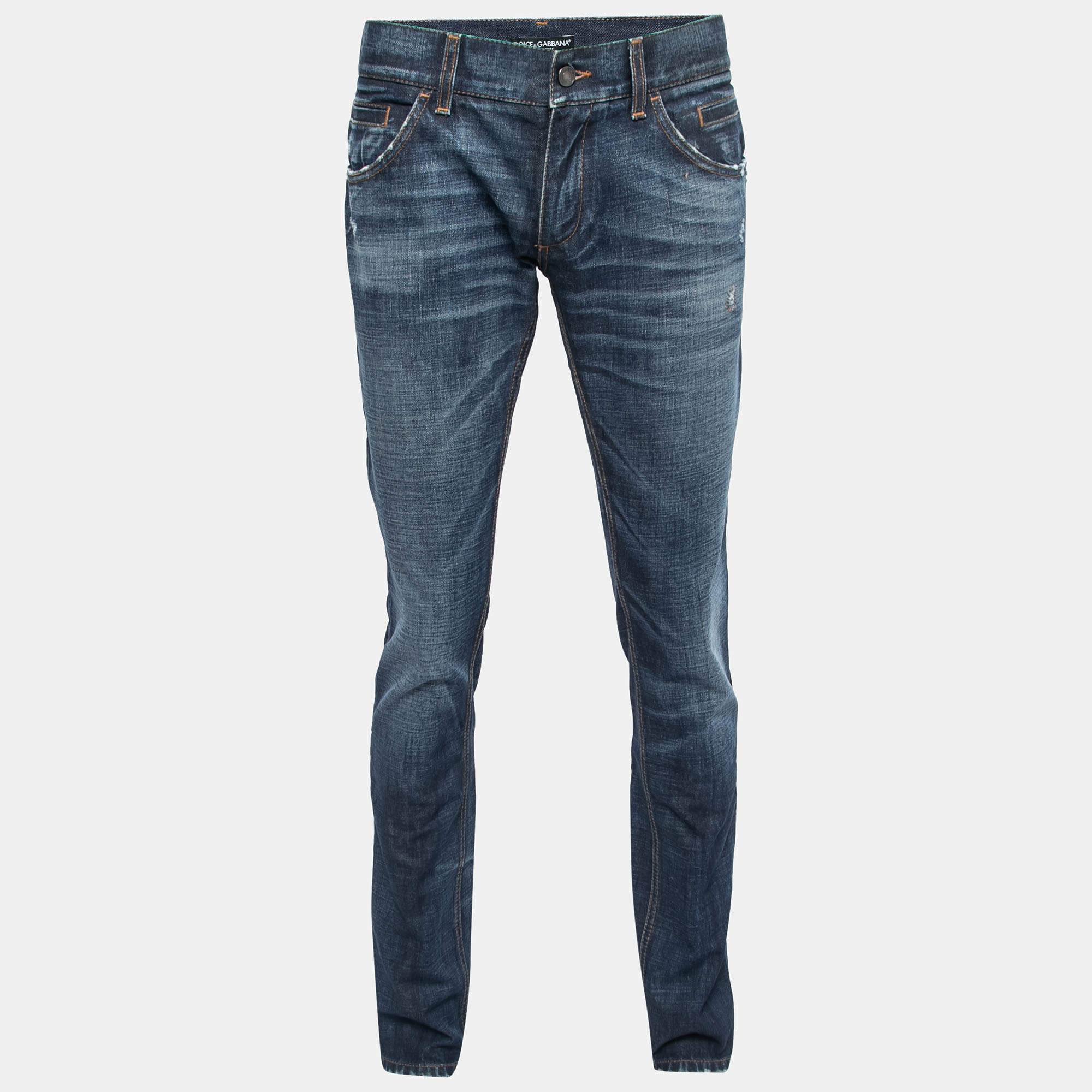 Pre Owned Dolce & Gabbana Blue Distressed Denim 14 Jeans Waist 32" 