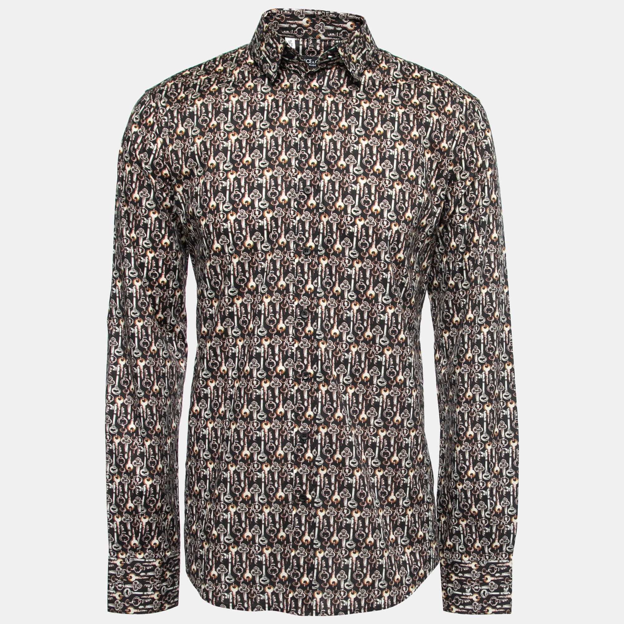 Pre Owned Dolce & Gabbana Black Key Print Cotton Button Front Shirt XL
