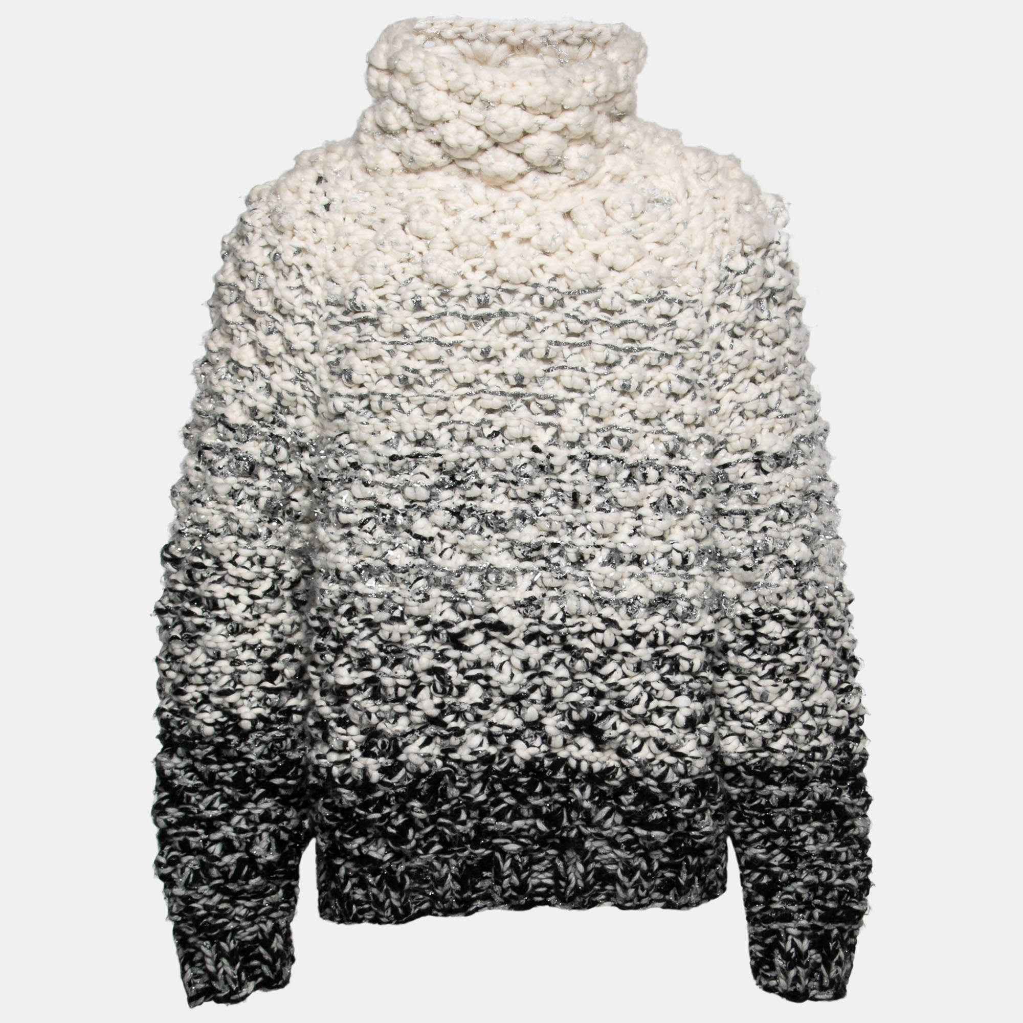 Pre Owned Dolce & Gabbana White & Black Wool Knitted Sweater M