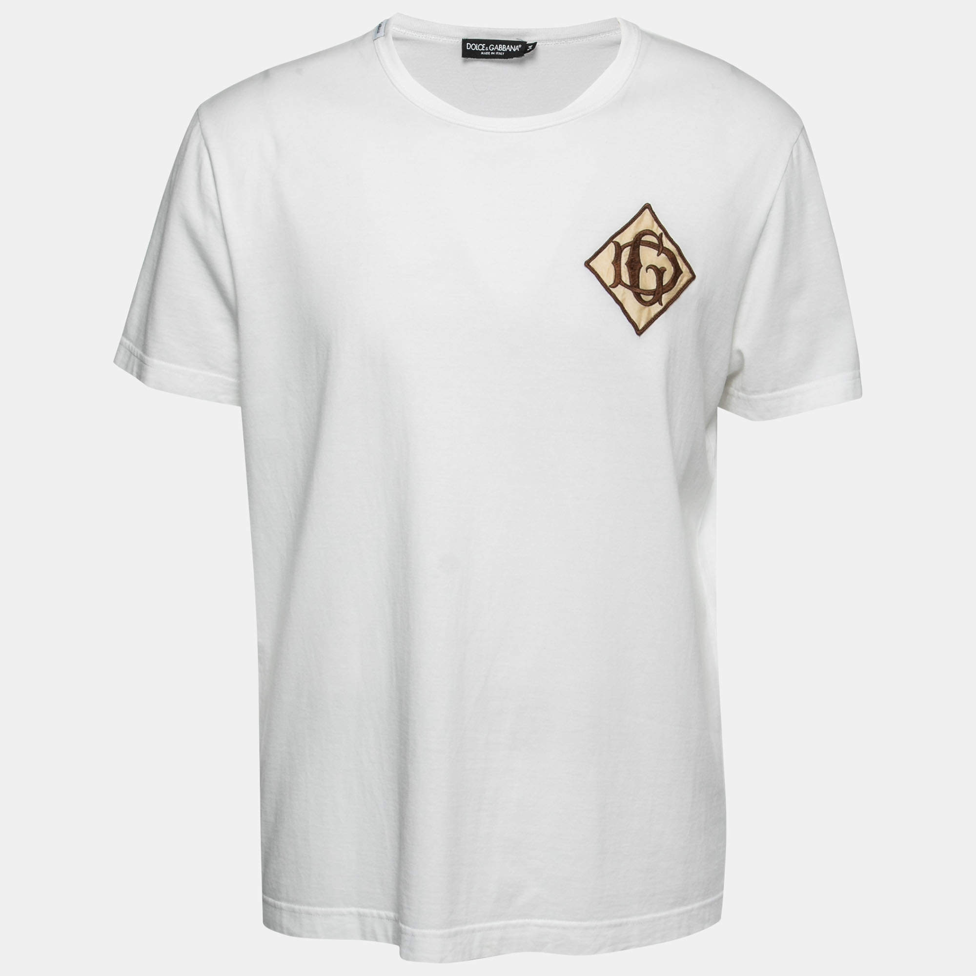 مملوكة مسبقًا Dolce & Gabbana White Cotton Logo Patched T-Shirt 2XL