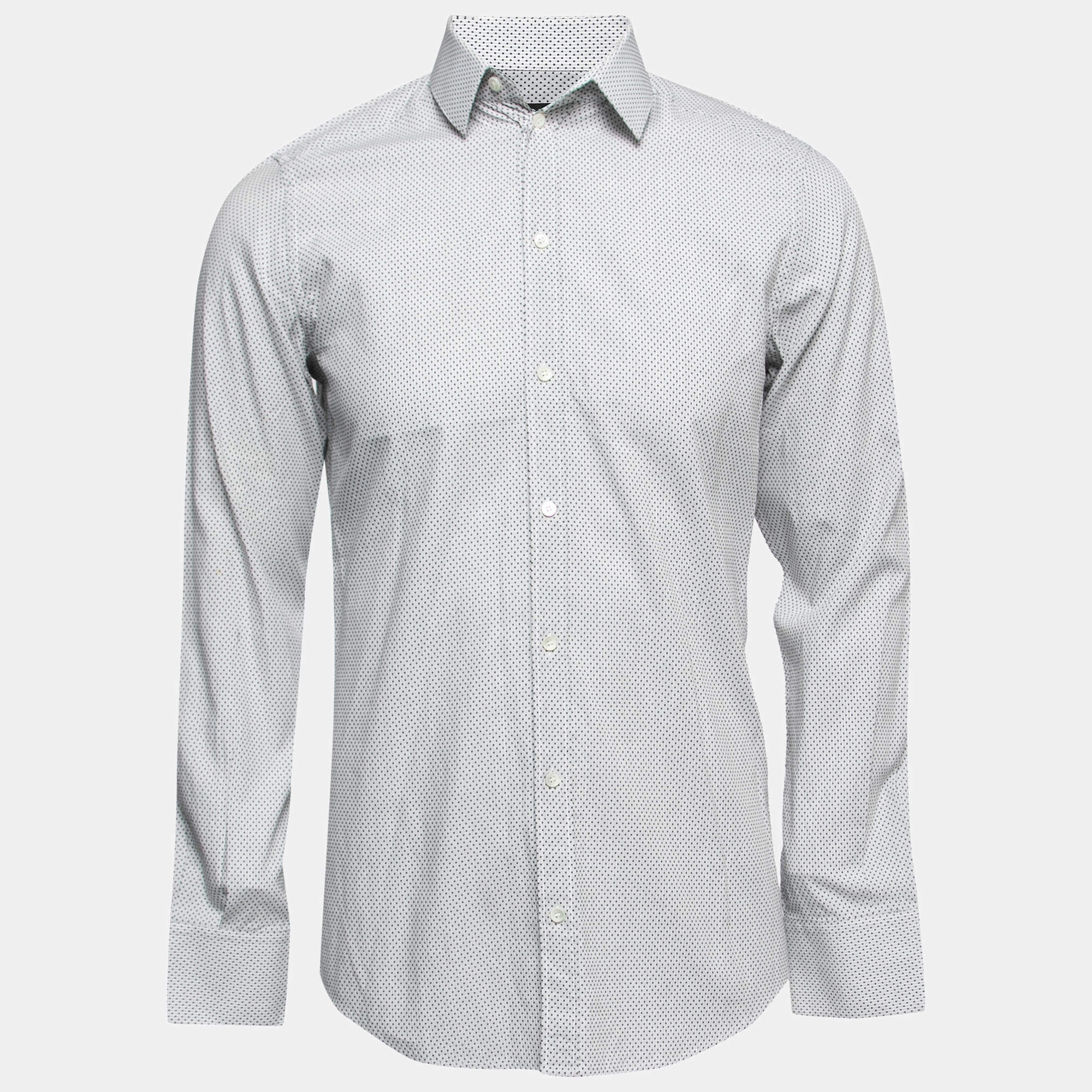 مملوكة مسبقًا Dolce & Gabbana White & Black Polka Dotted Cotton Shirt M