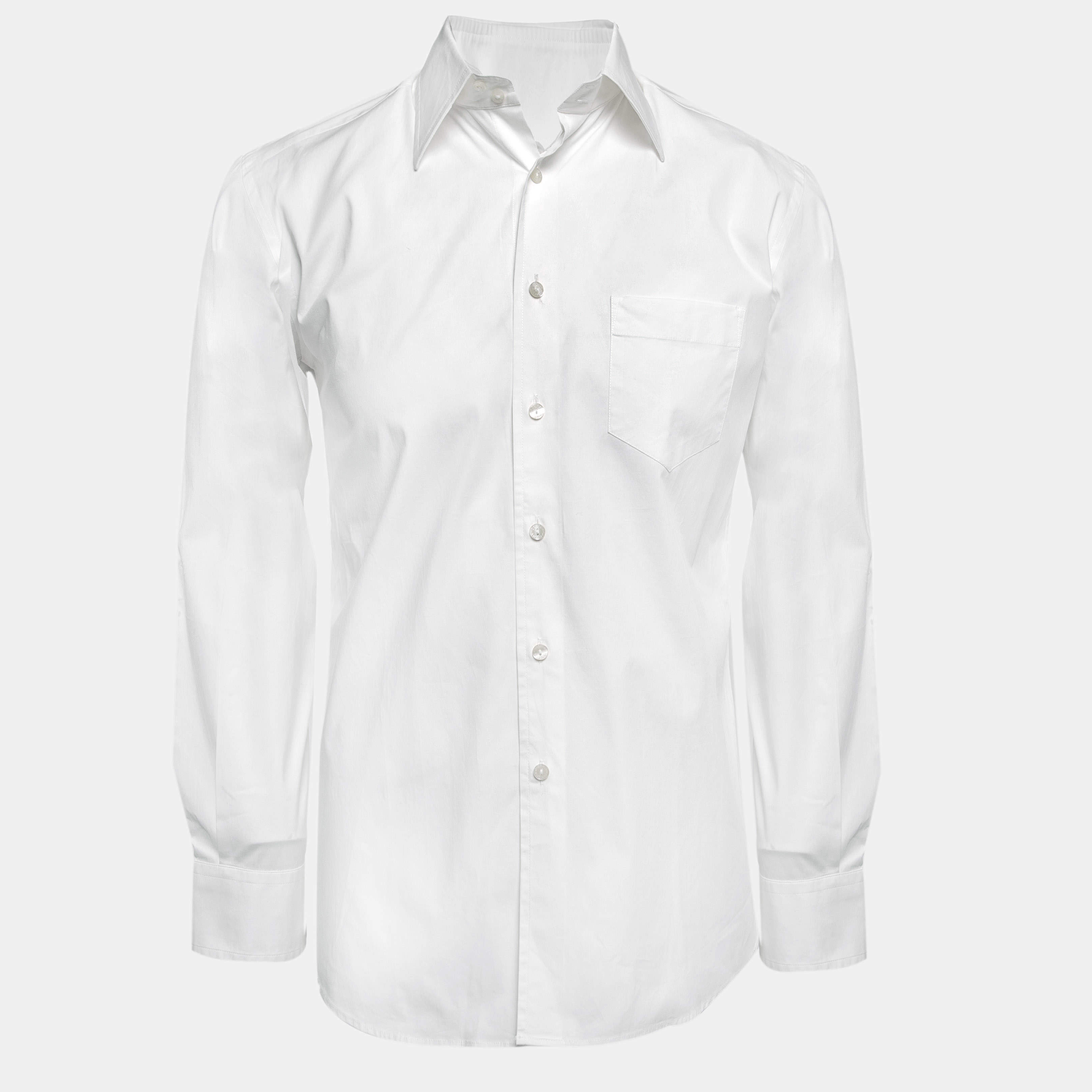 Pre Owned Dolce & Gabbana Ecru Cotton Button Front Shirt M