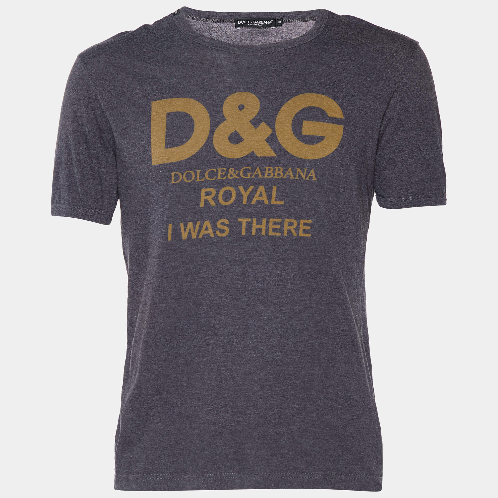 Pre Owned Dolce & Gabbana Grey Royal Printed Cotton Knit T Shirt S