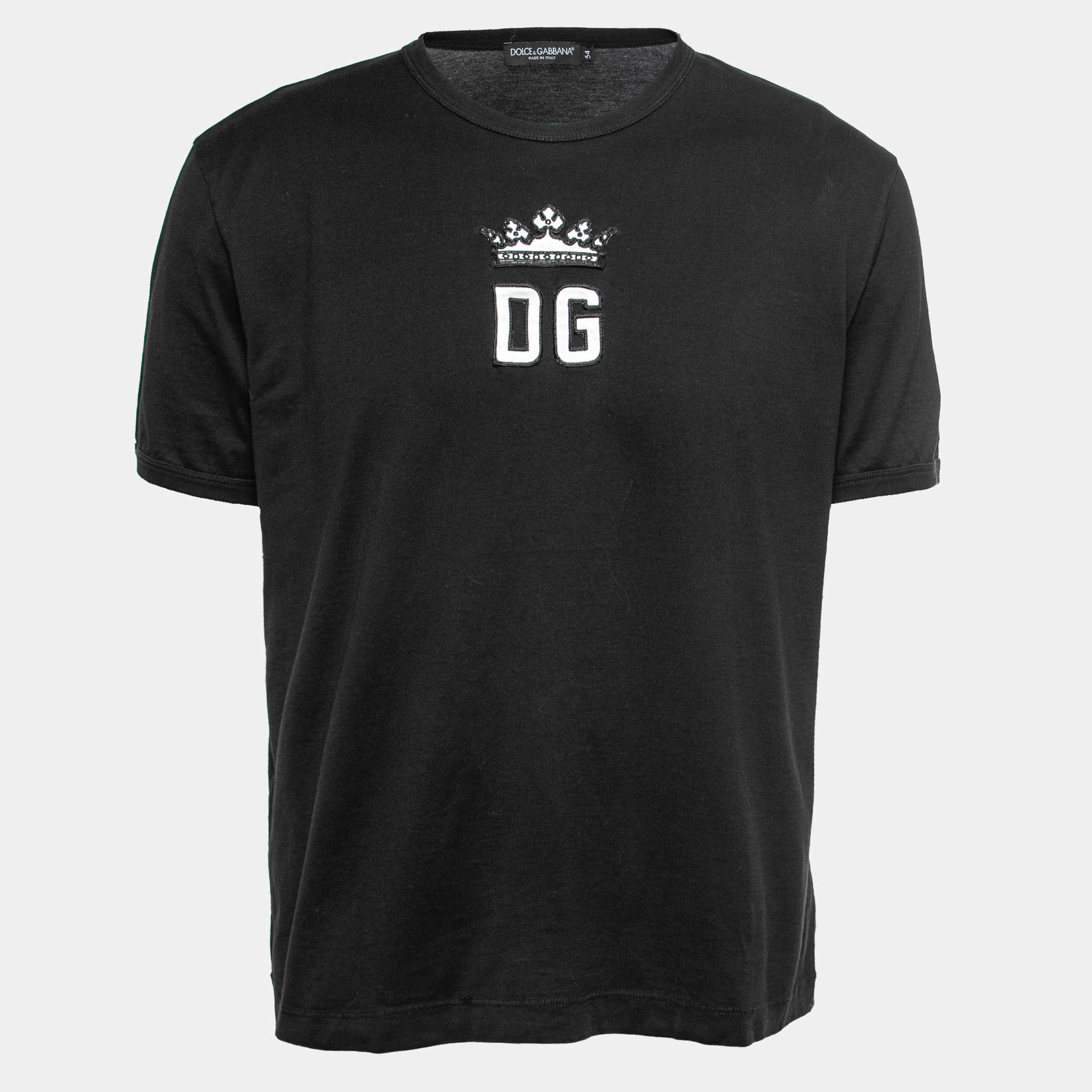Pre Owned Dolce & Gabbana Black Cotton Crown Logo T-Shirt 2XL