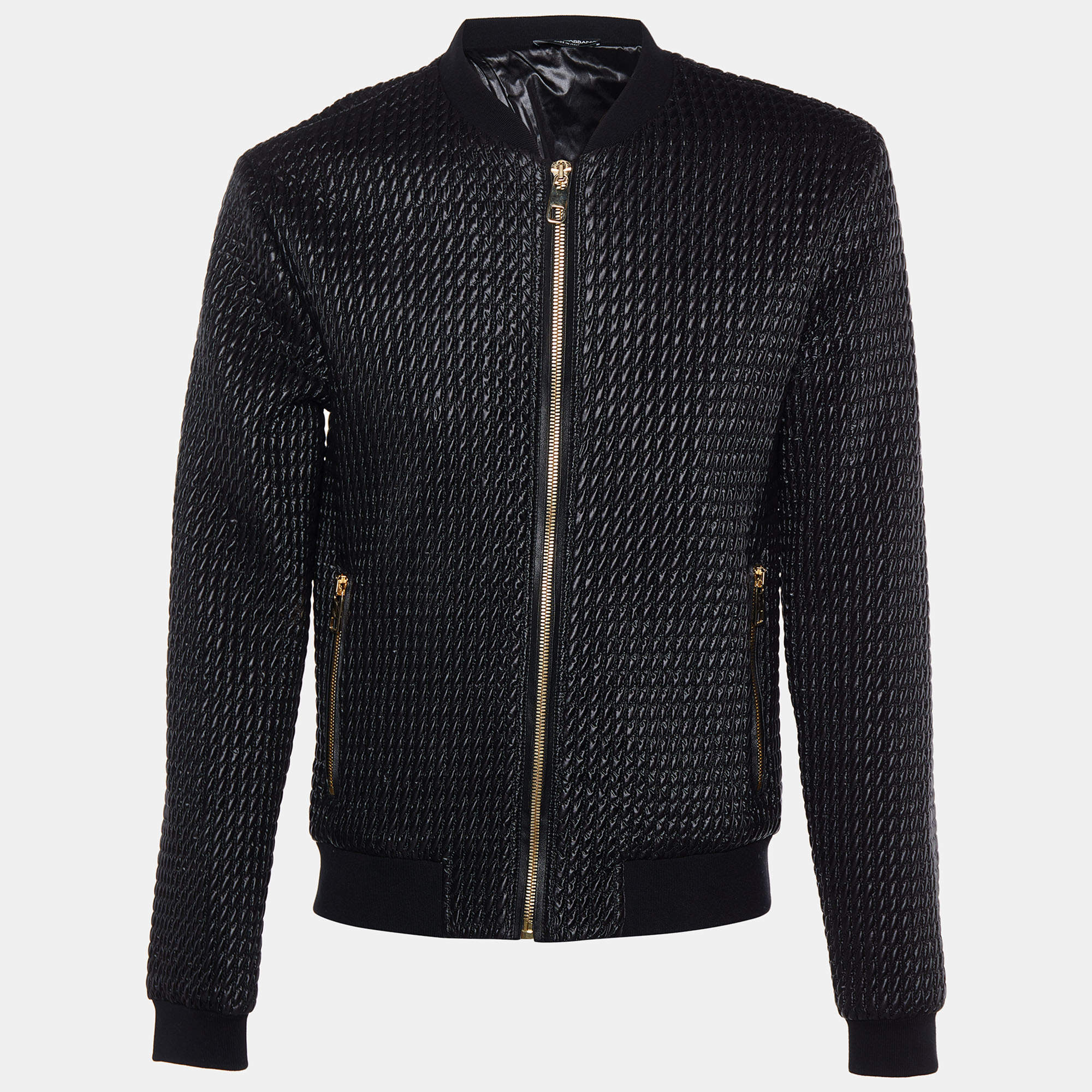 Pre Owned Dolce & Gabbana Black Quilted Synthetic Zip Front Jacket XXL
