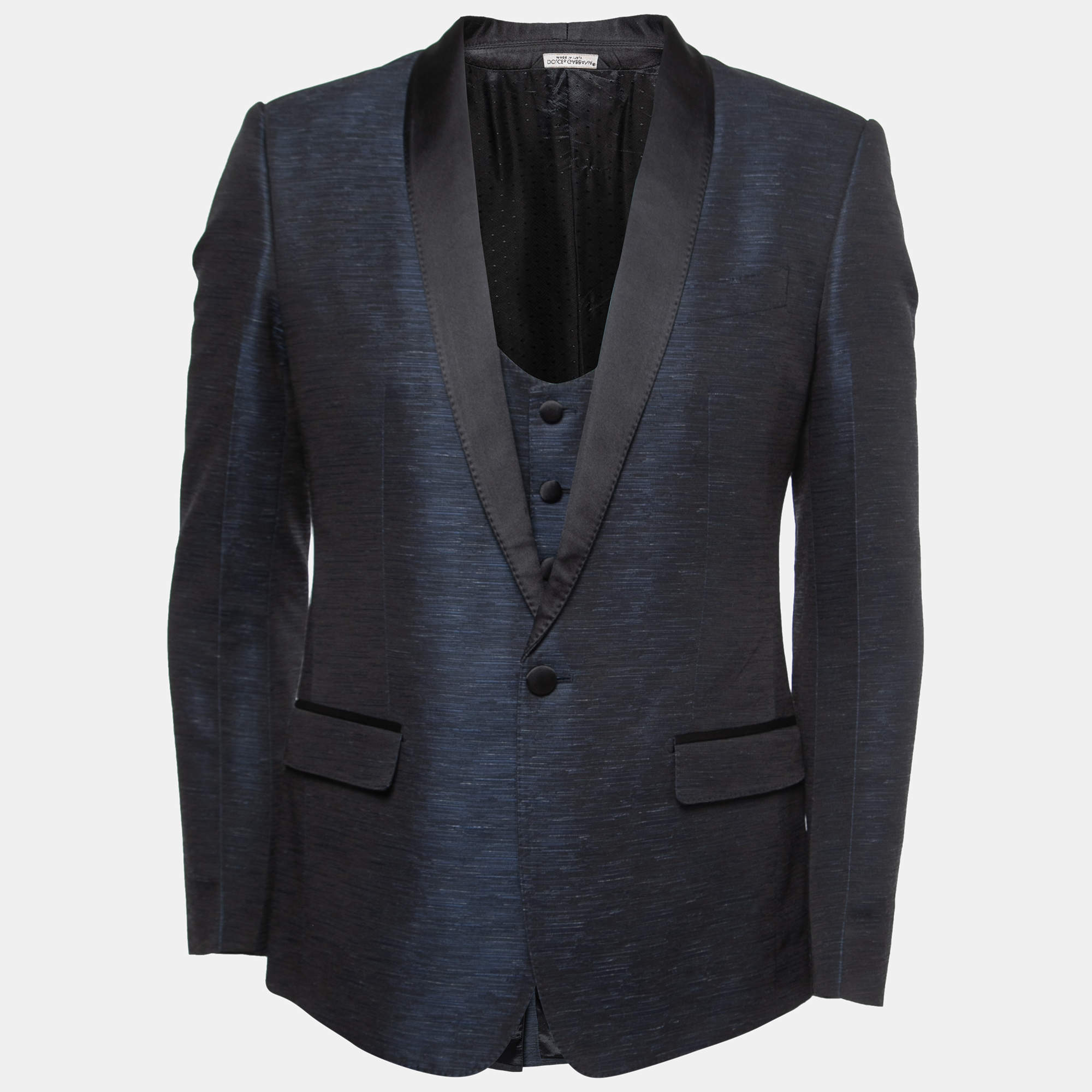 Dolce & Gabbana Blue Jacquard Tailored Martini Blazer & Waistcoat Set M