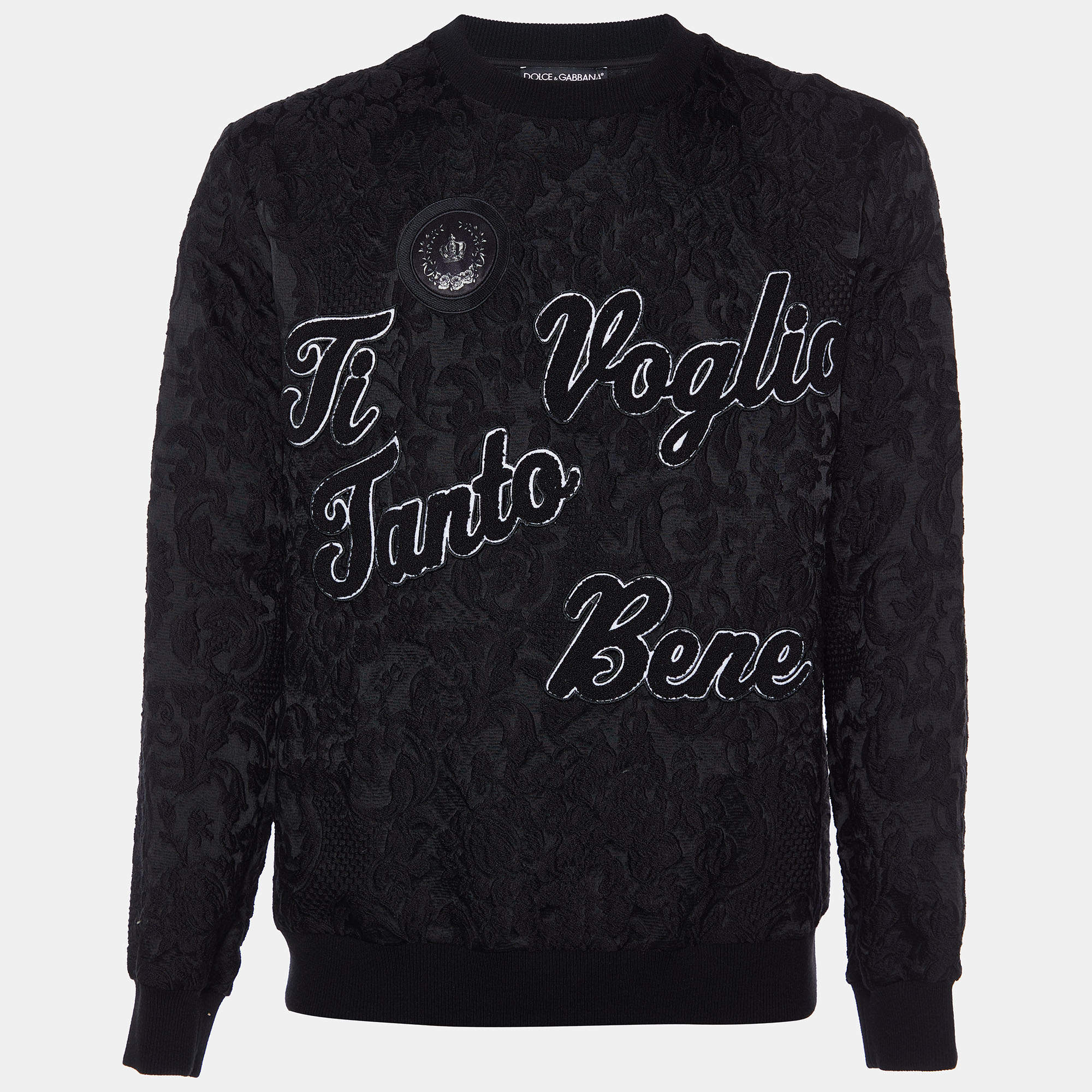 Dolce & Gabbana Black Ti Voglio Tanto Bene Patch Jacquard Crewneck Sweatshirt M