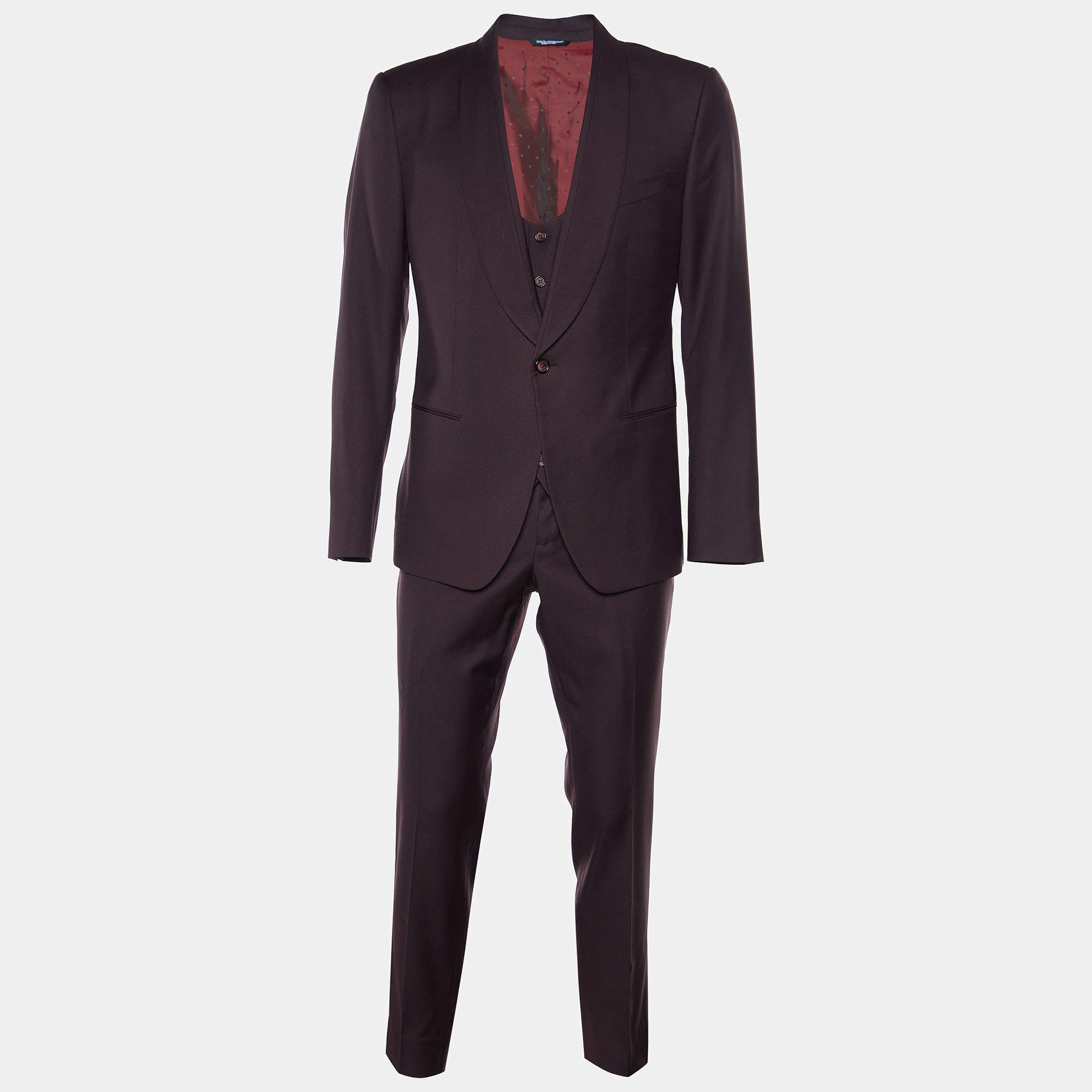 Pre Owned Dolce & Gabbana Burgundy Wool 3 Piece Sicilia Fit Suit L