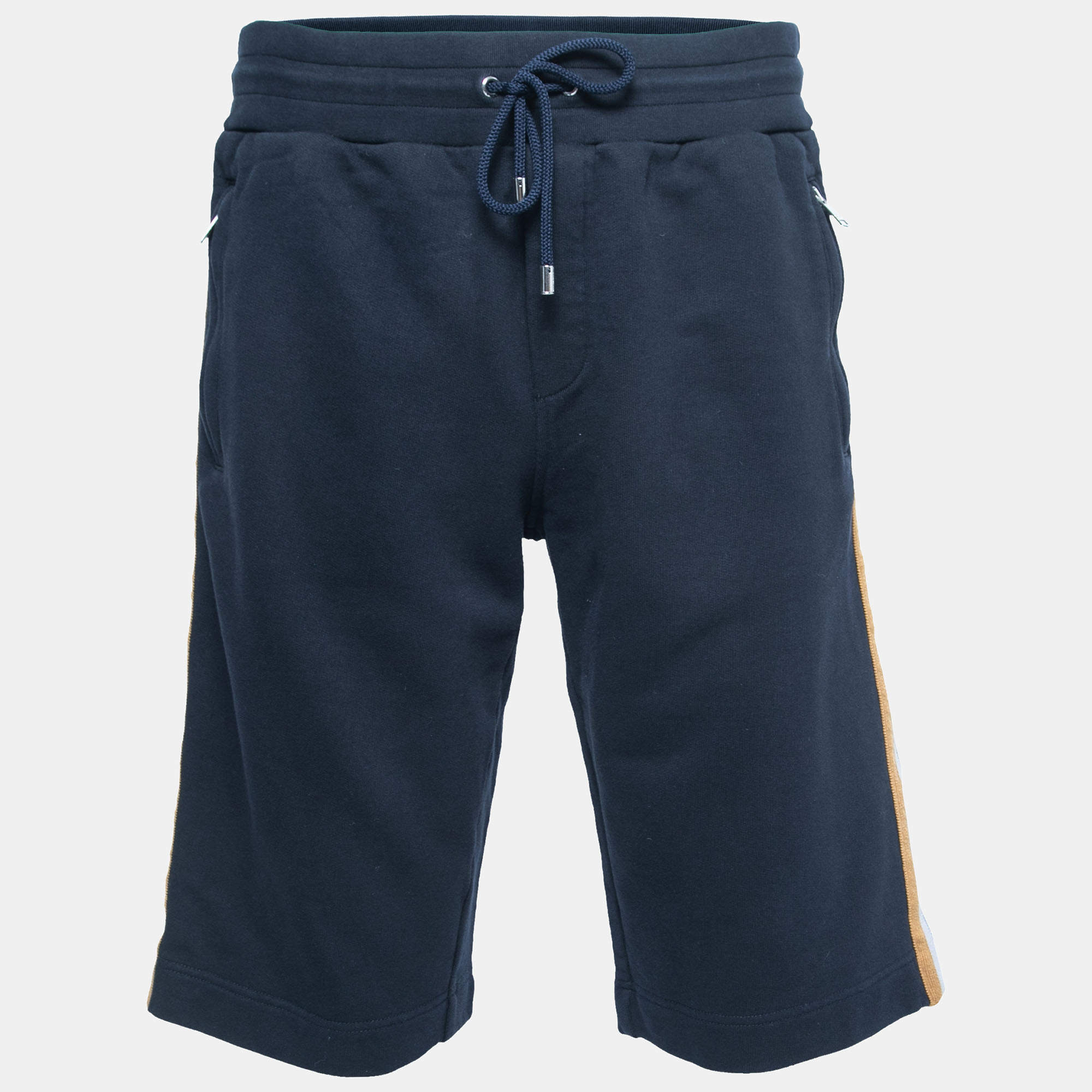 Pre Owned Dolce & Gabbana Navy Blue Cotton Side Stripe Drawstring Shorts L