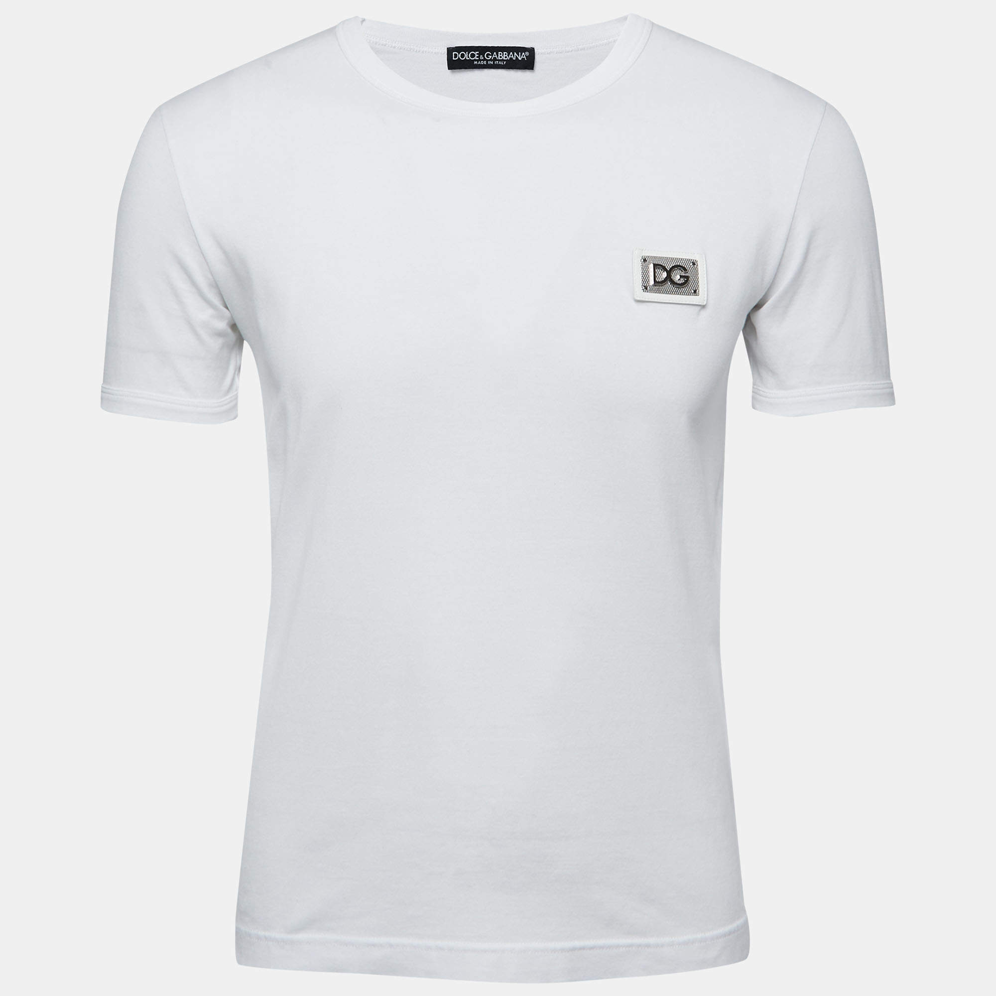 Pre Owned Dolce & Gabbana White Cotton Logo Plaque T-Shirt XS