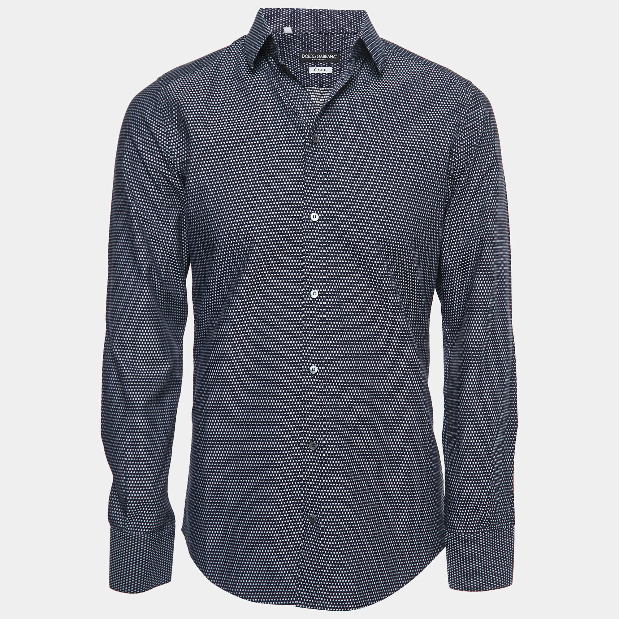 مملوكة مسبقًا Dolce & Gabbana Navy Blue Printed Cotton Full Sleeve Shirt M