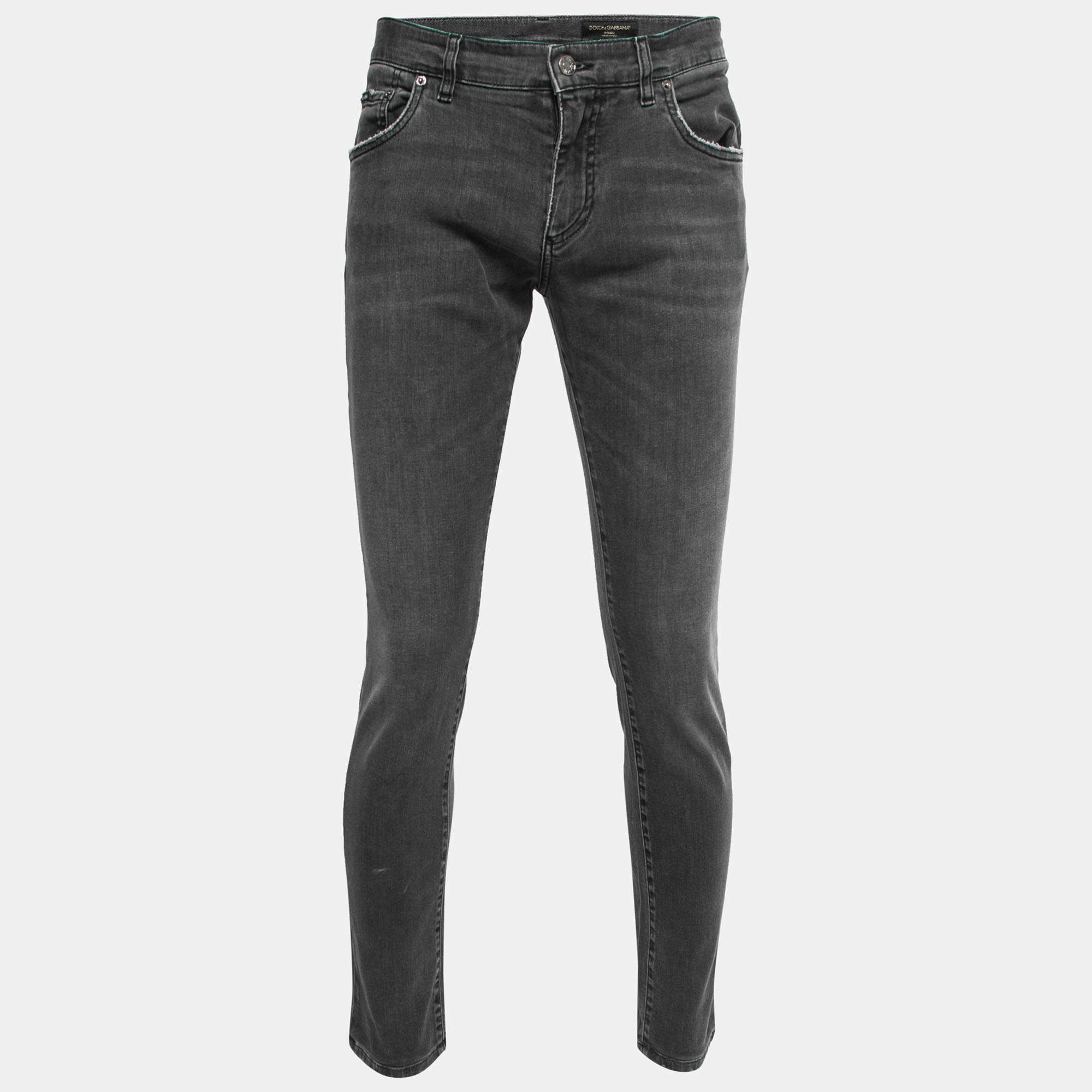 Pre Owned  Dolce & Gabbana Grey Washed Distressed Denim Skinny Jeans Waist 35