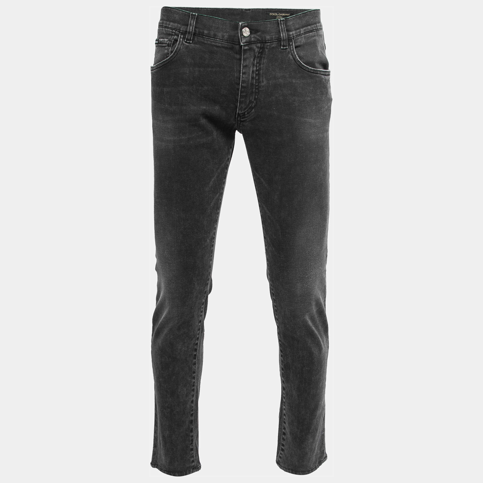 Pre Owned Dolce & Gabbana Grey Washed Denim Slim Fit Jeans M Waist 33"
