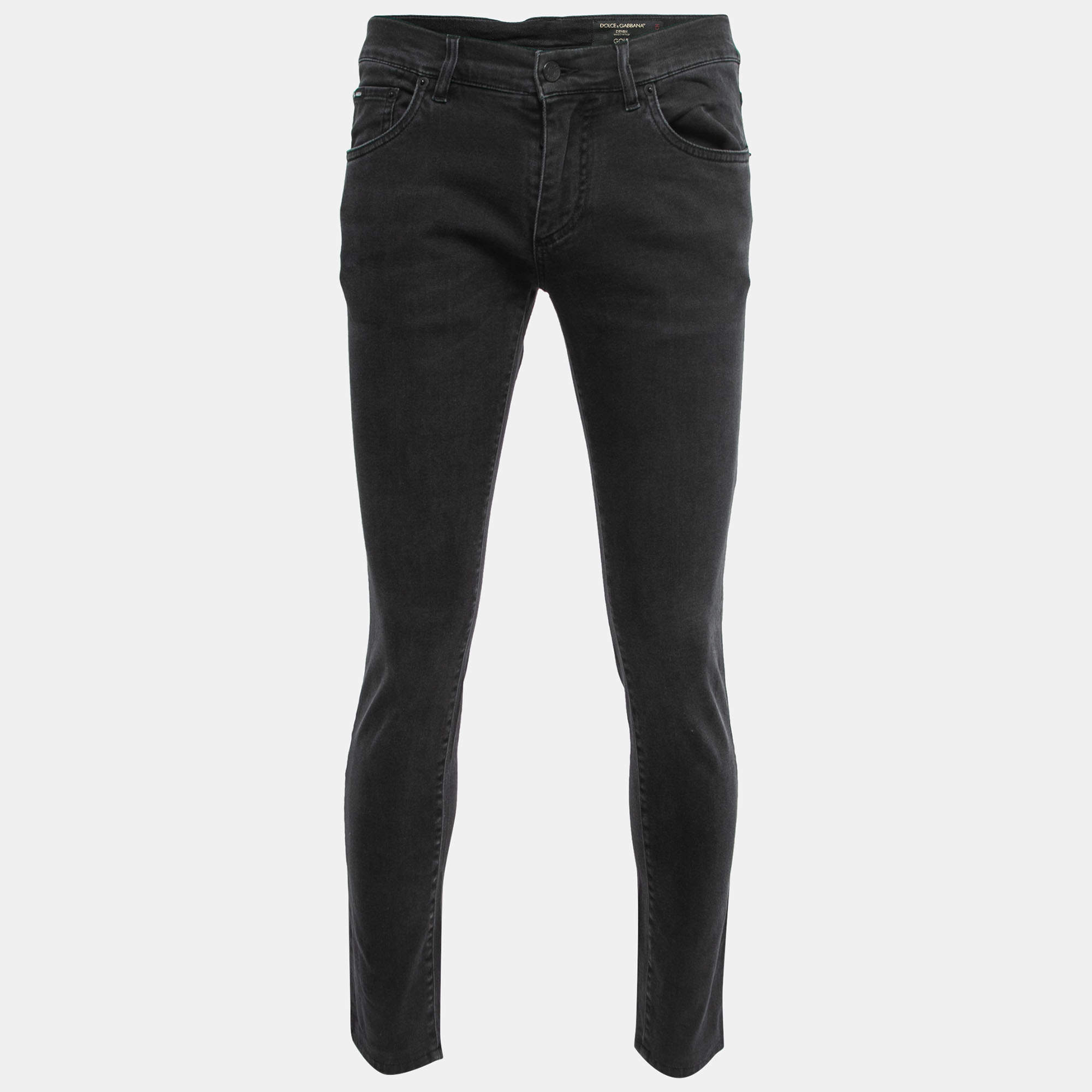 Pre Owned Dolce & Gabbana Black Washed Stretch Denim Skinny Jeans M Waist 33"