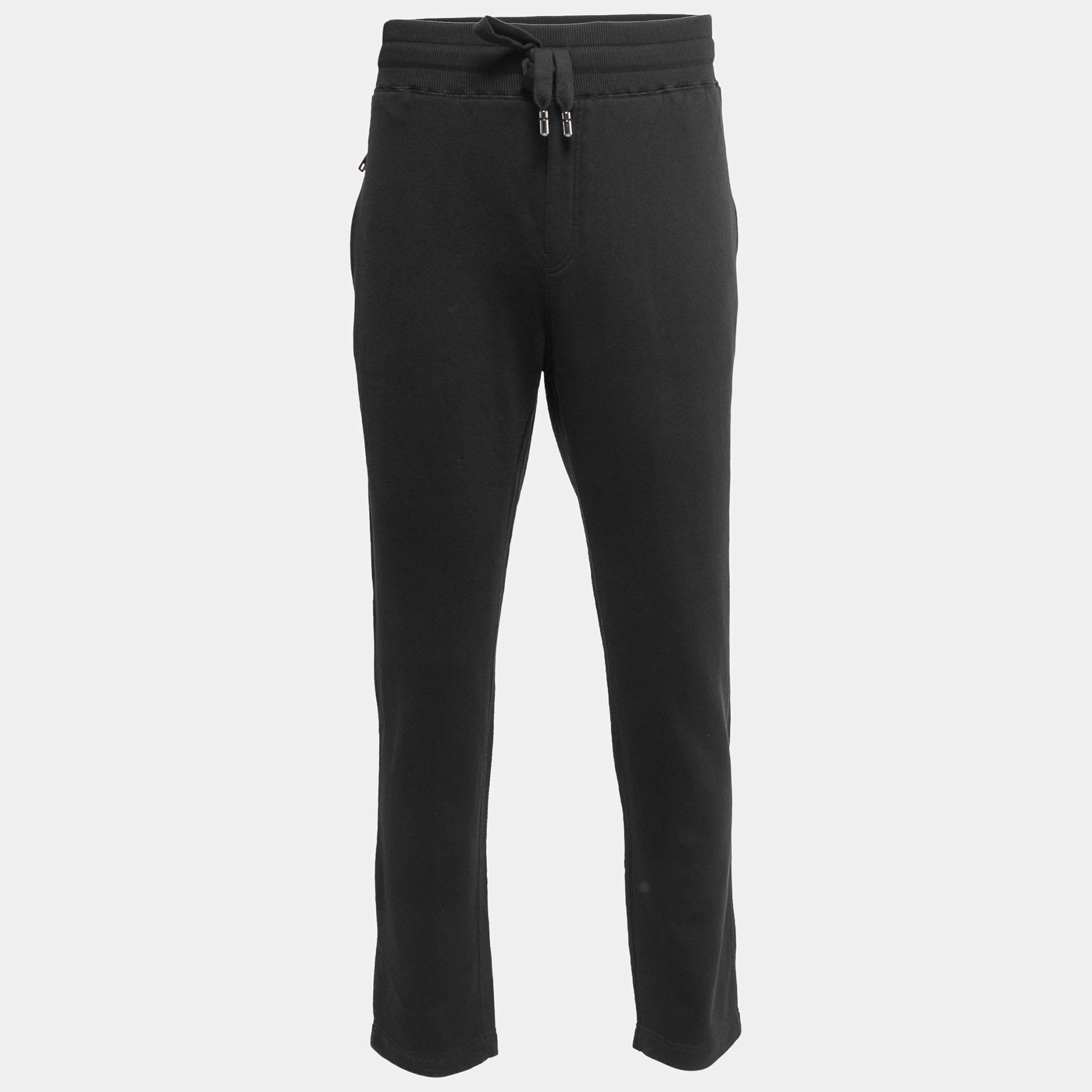 Pre Owned Dolce & Gabbana Black Cotton Knit Zip Detail Track Pants 5XL
