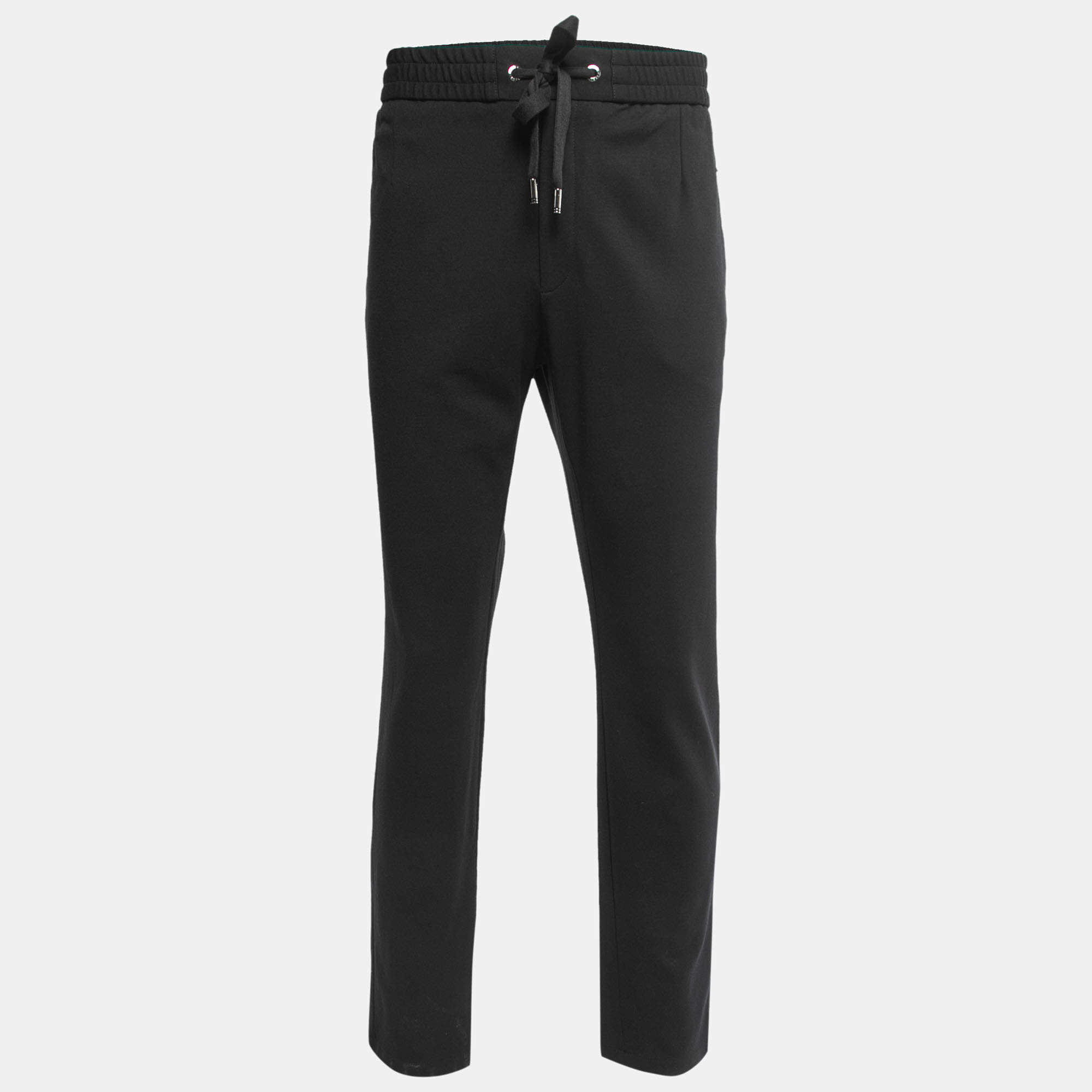 Pre Owned Dolce & Gabbana Black Knit Logo Embroidered Zip Detail Track Pants 5XL
