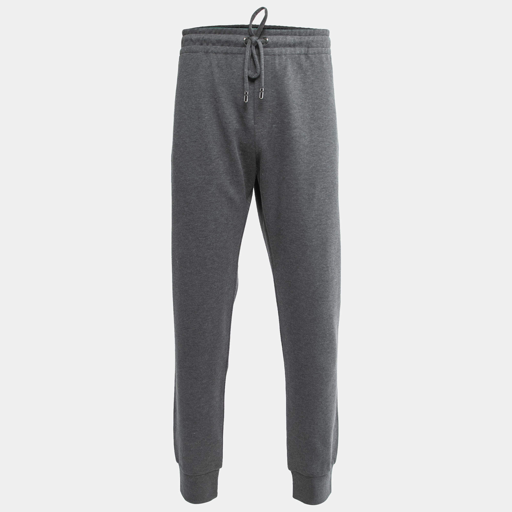 Pre Owned Dolce & Gabbana Grey Bee Embroidered Cotton Knit Zip Detail Jogger Pants 5XL