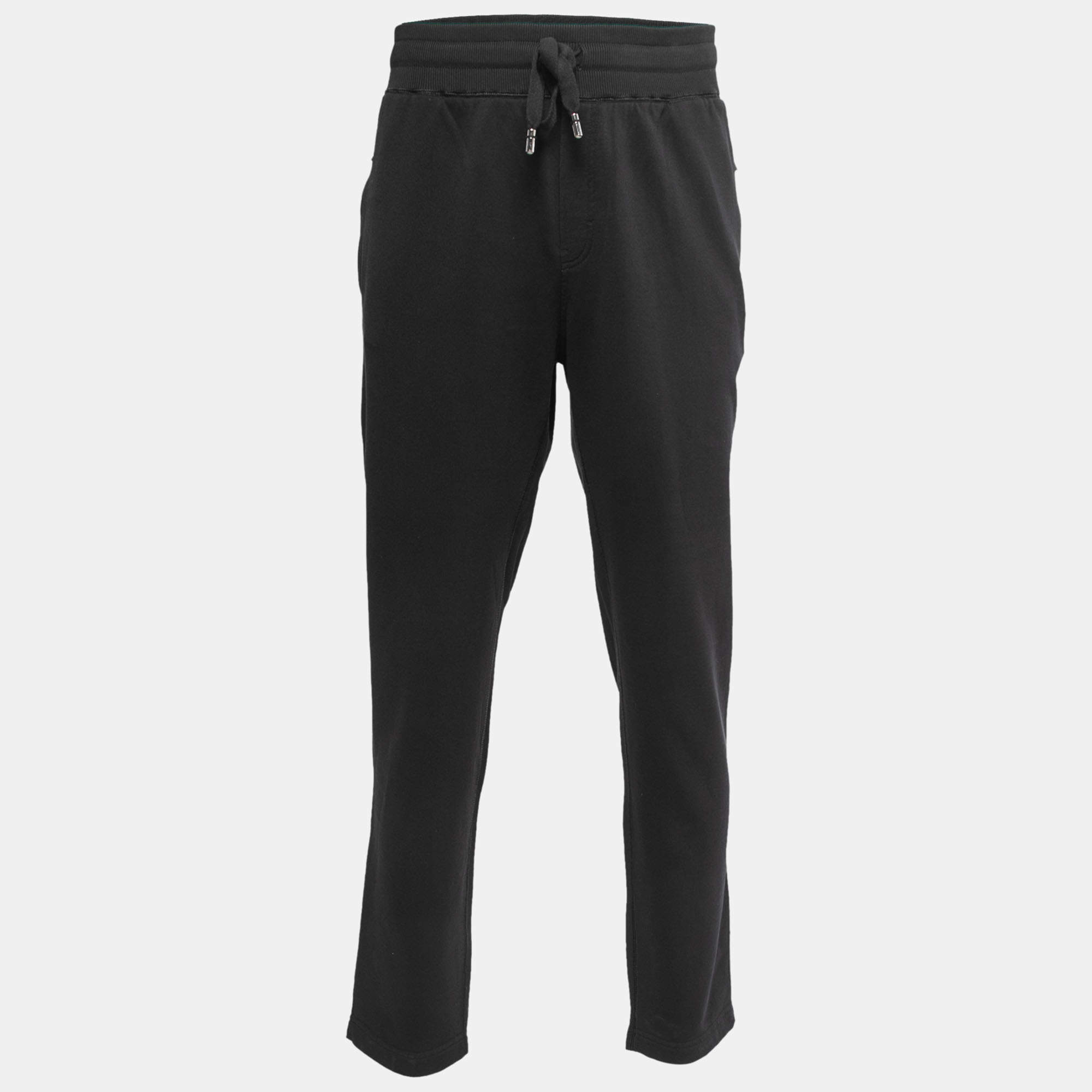 Pre Owned Dolce & Gabbana Black Cotton Knit Zip Detail Track Pants 5XL