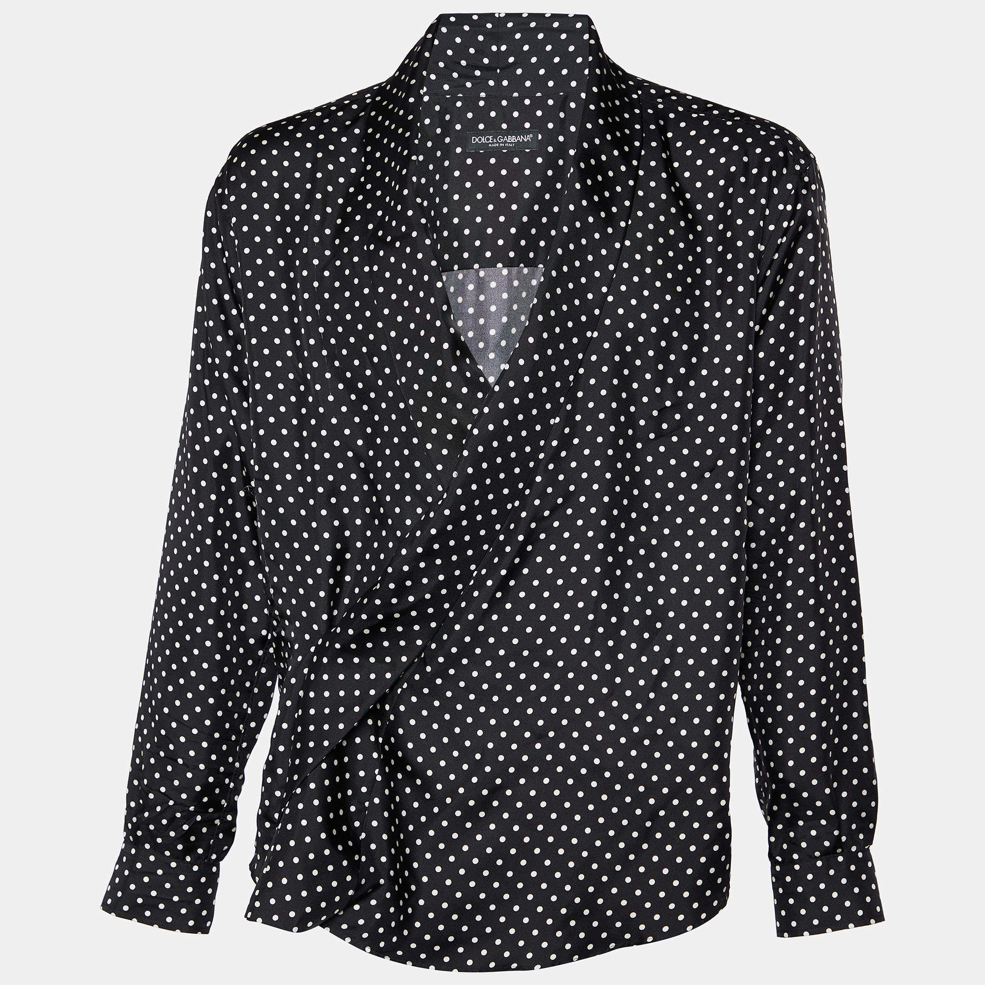 مملوكة مسبقًا Dolce & Gabbana Black Polka Dot Silk Wrap Shirt M