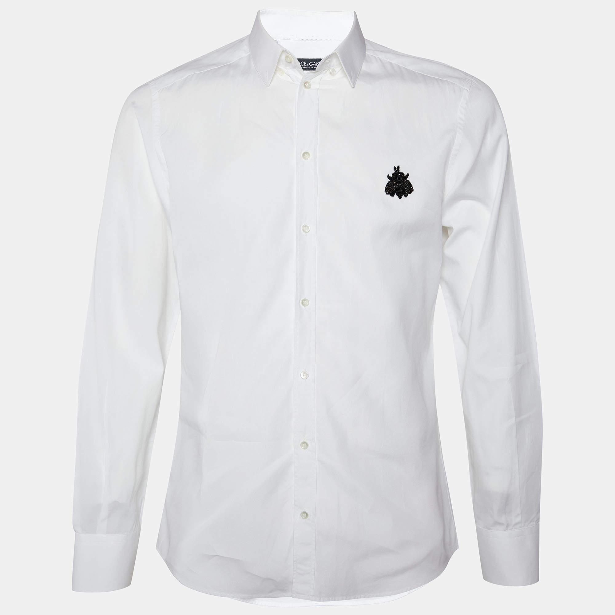 Pre Owned Dolce & Gabbana White Cotton Bee Embellished Shirt L