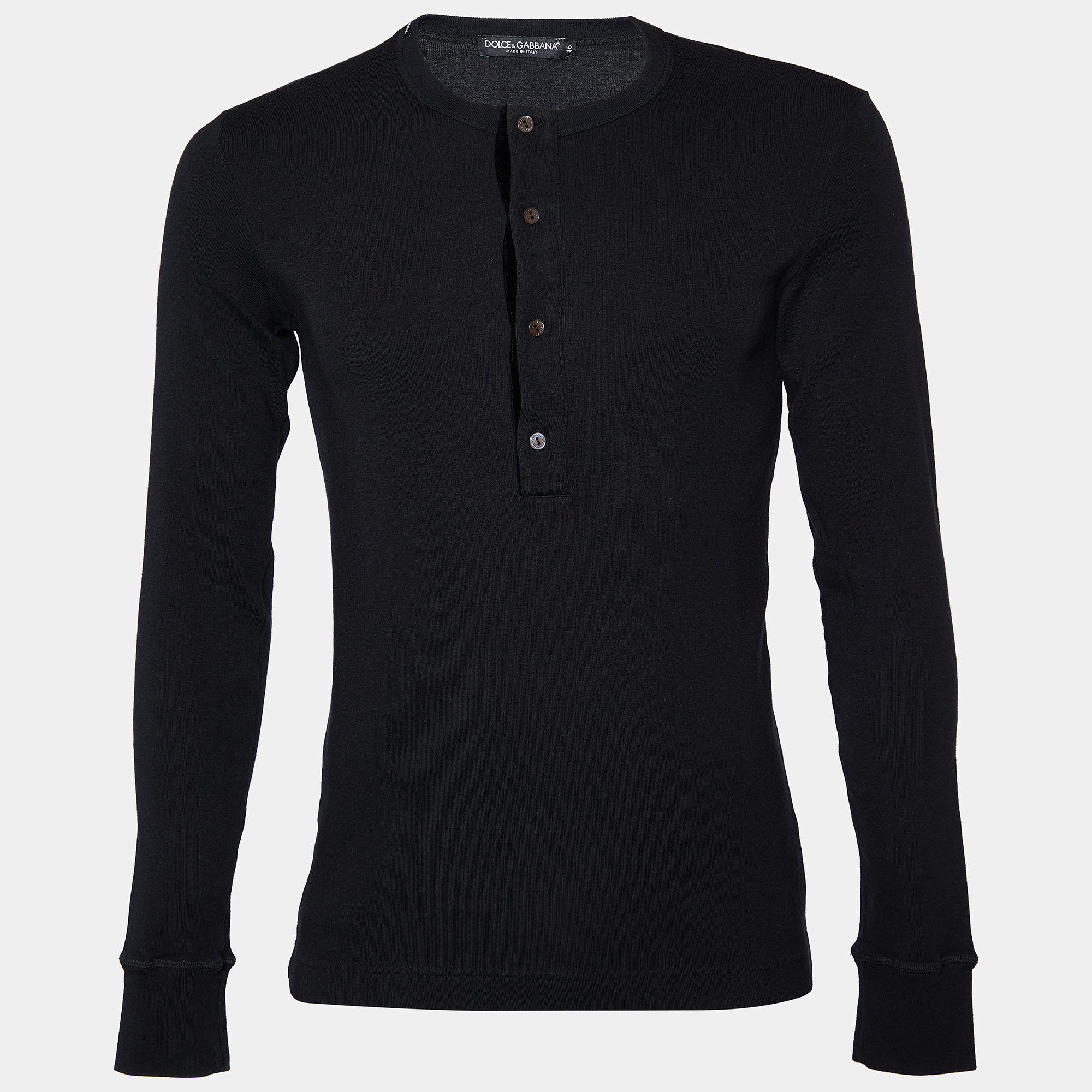 Pre Owned Dolce & Gabbana Black Cotton Knit Long Sleeve T-Shirt S