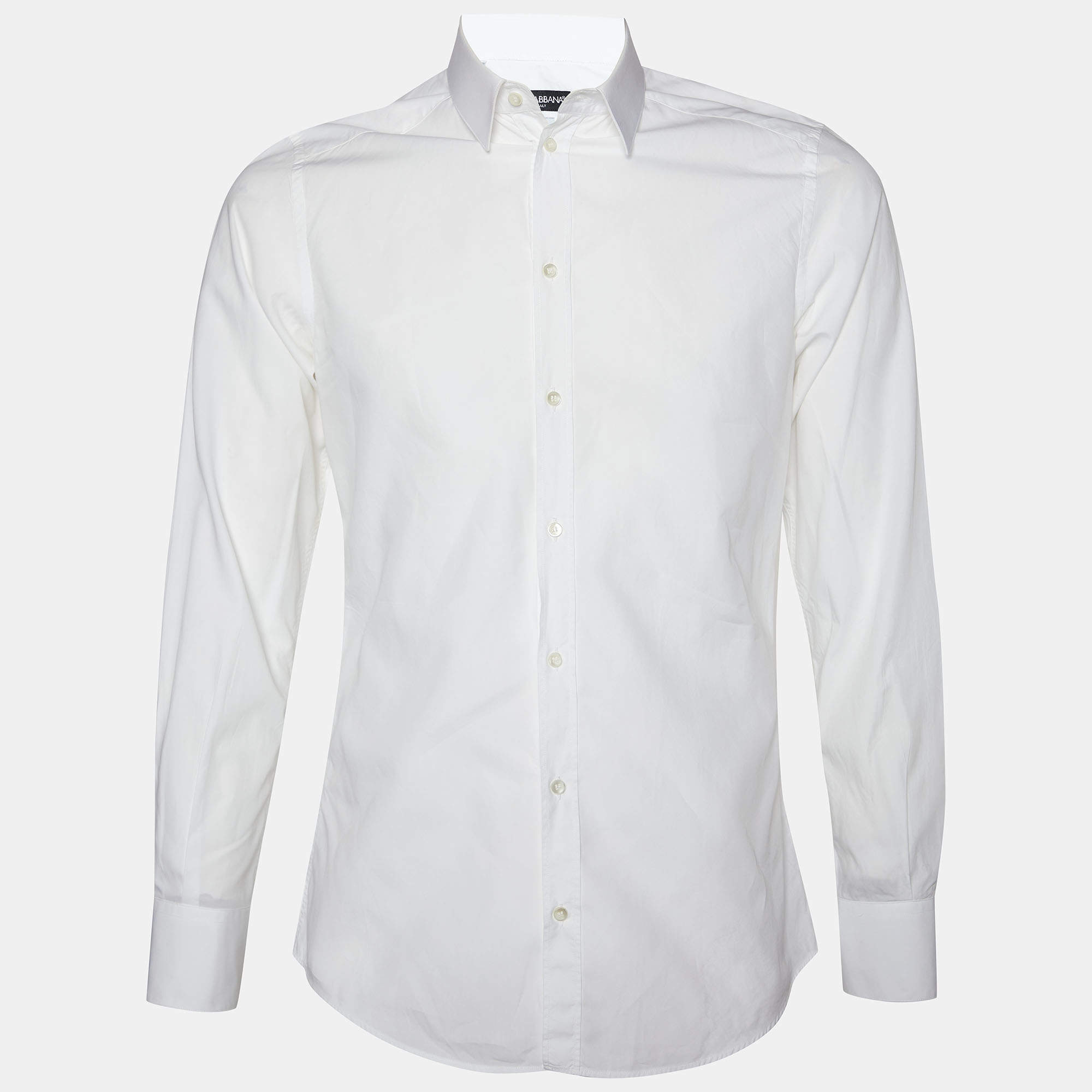 Pre Owned Dolce & Gabbana White Cotton Gold Fit Shirt M