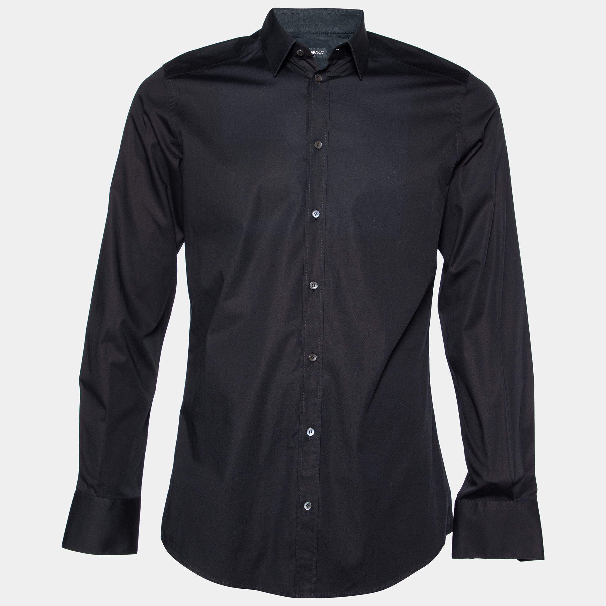 Pre Owned Dolce & Gabbana Black Cotton Button Front Shirt M