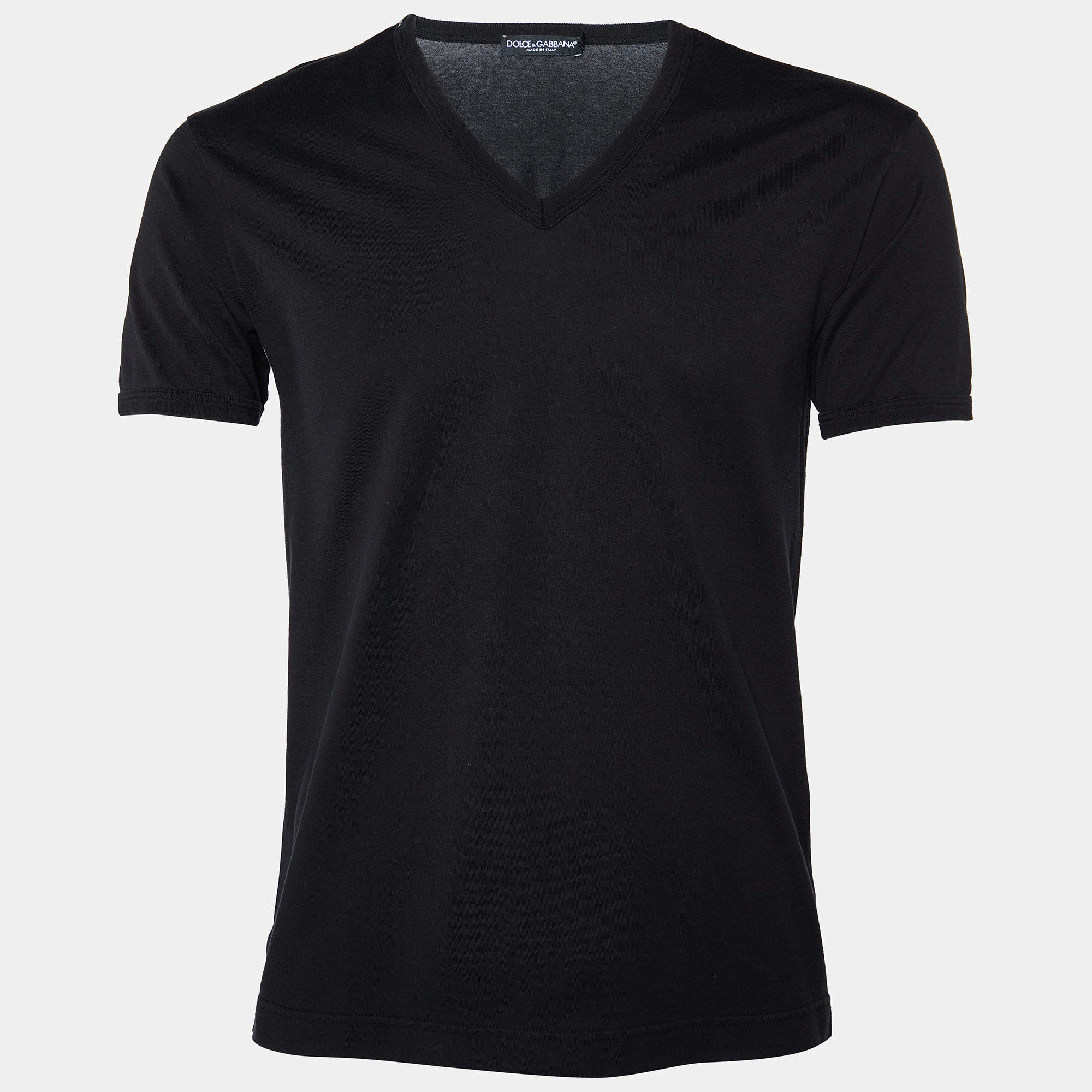 مملوكة مسبقًا Dolce & Gabbana Black Cotton Knit V-Neck T-Shirt XS