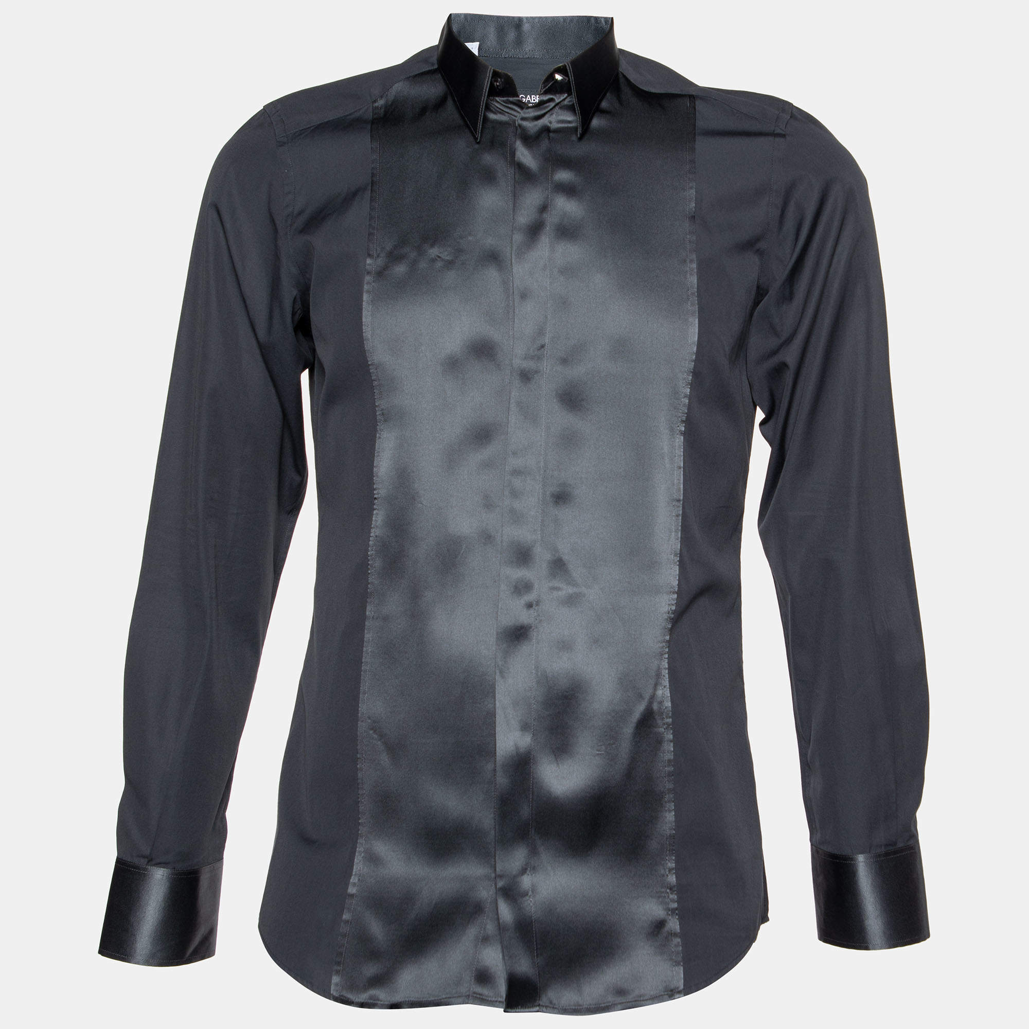 Pre Owned Dolce & Gabbana Black Cotton & Silk Paneled Gold Fit Shirt M