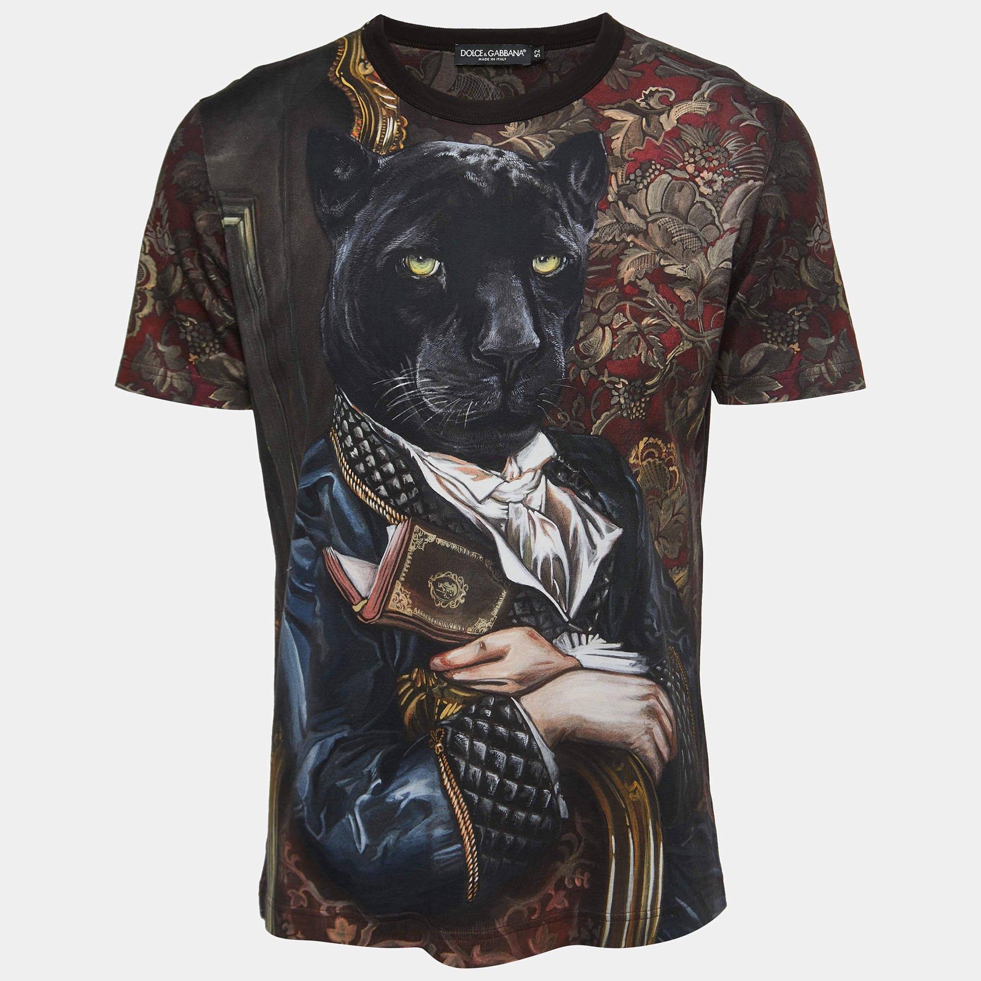 Pre Owned Dolce & Gabbana Multicolor Panther Printed Cotton Knit Crewneck T-Shirt XL
