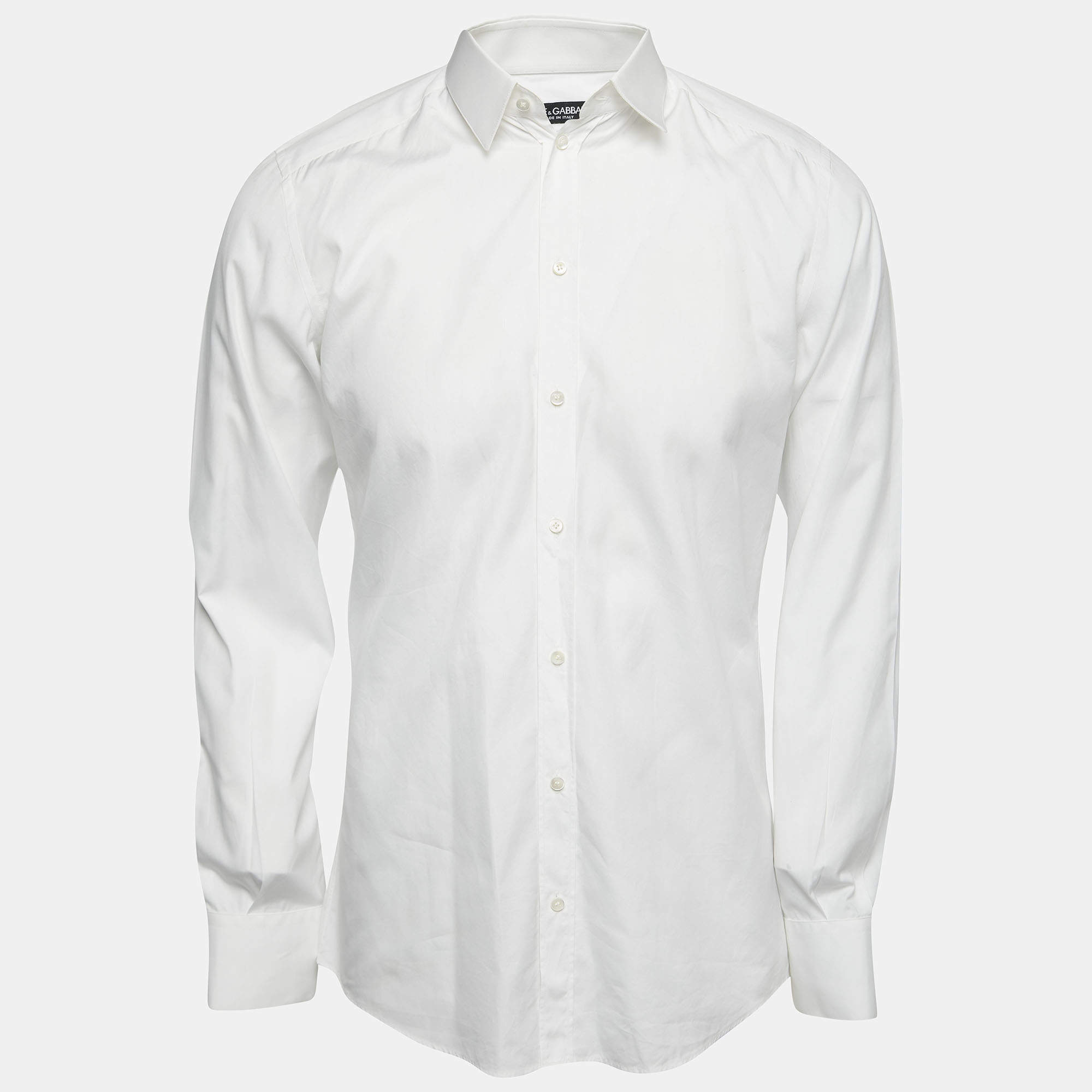 مملوكة مسبقًا Dolce & Gabbana White Cotton Gold Fit Button Front Full Sleeve Shirt M