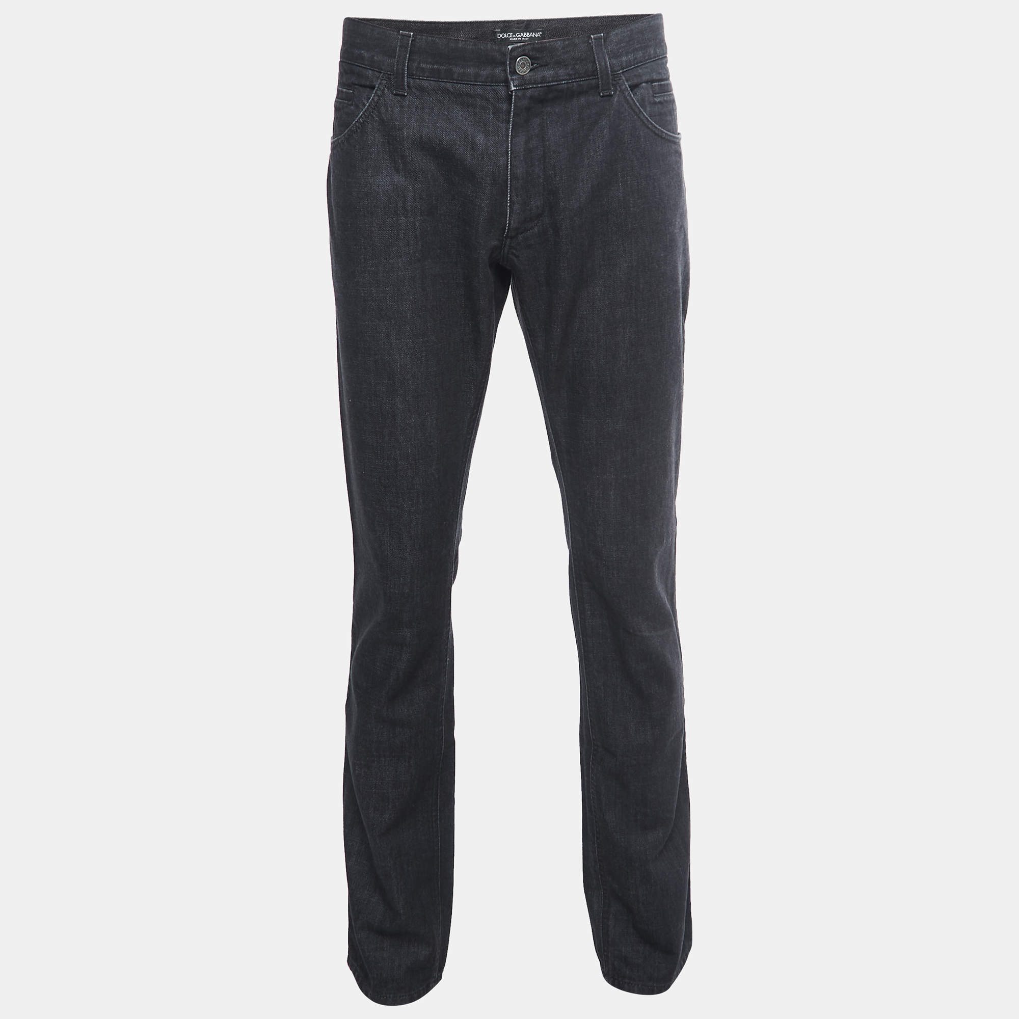 Pre Owned Dolce & Gabbana Black Grey Denim Straight Fit Jeans L Waist 35"