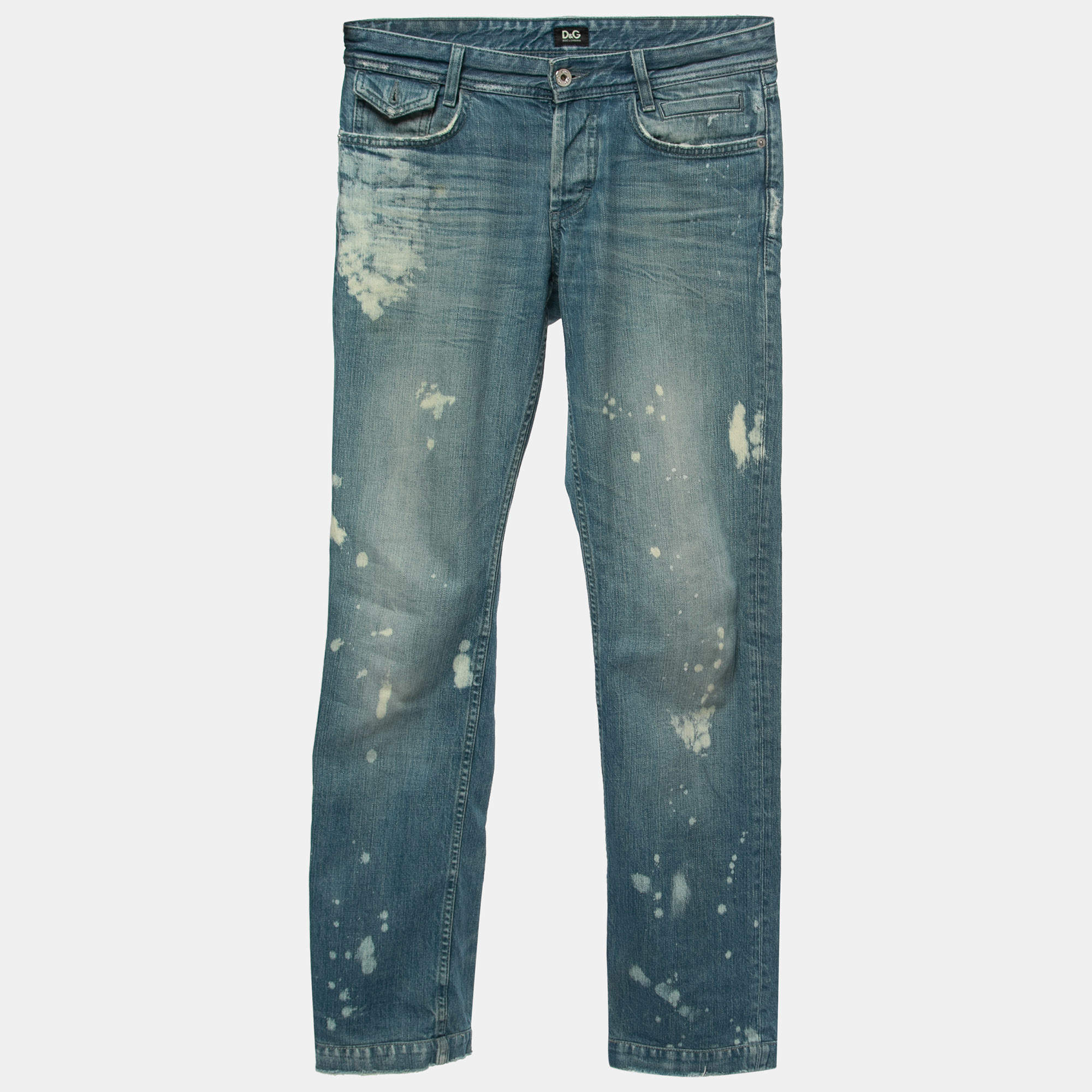 Pre Owned D&G Blue Washed & Distressed Denim Straight-Leg Jeans S Waist 31"