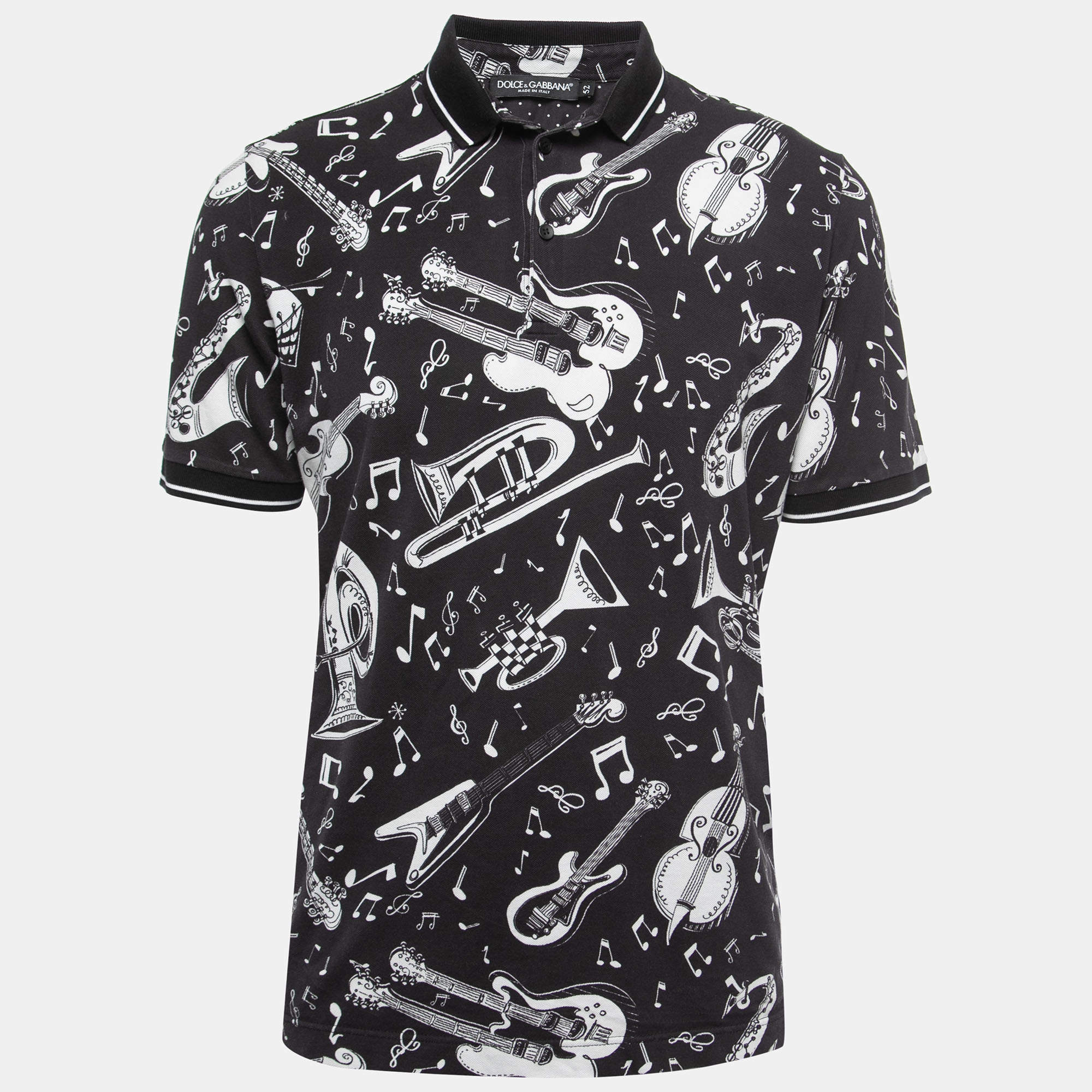 Pre Owned Dolce & Gabbana Black Music Print Cotton Pique Polo T-Shirt XL