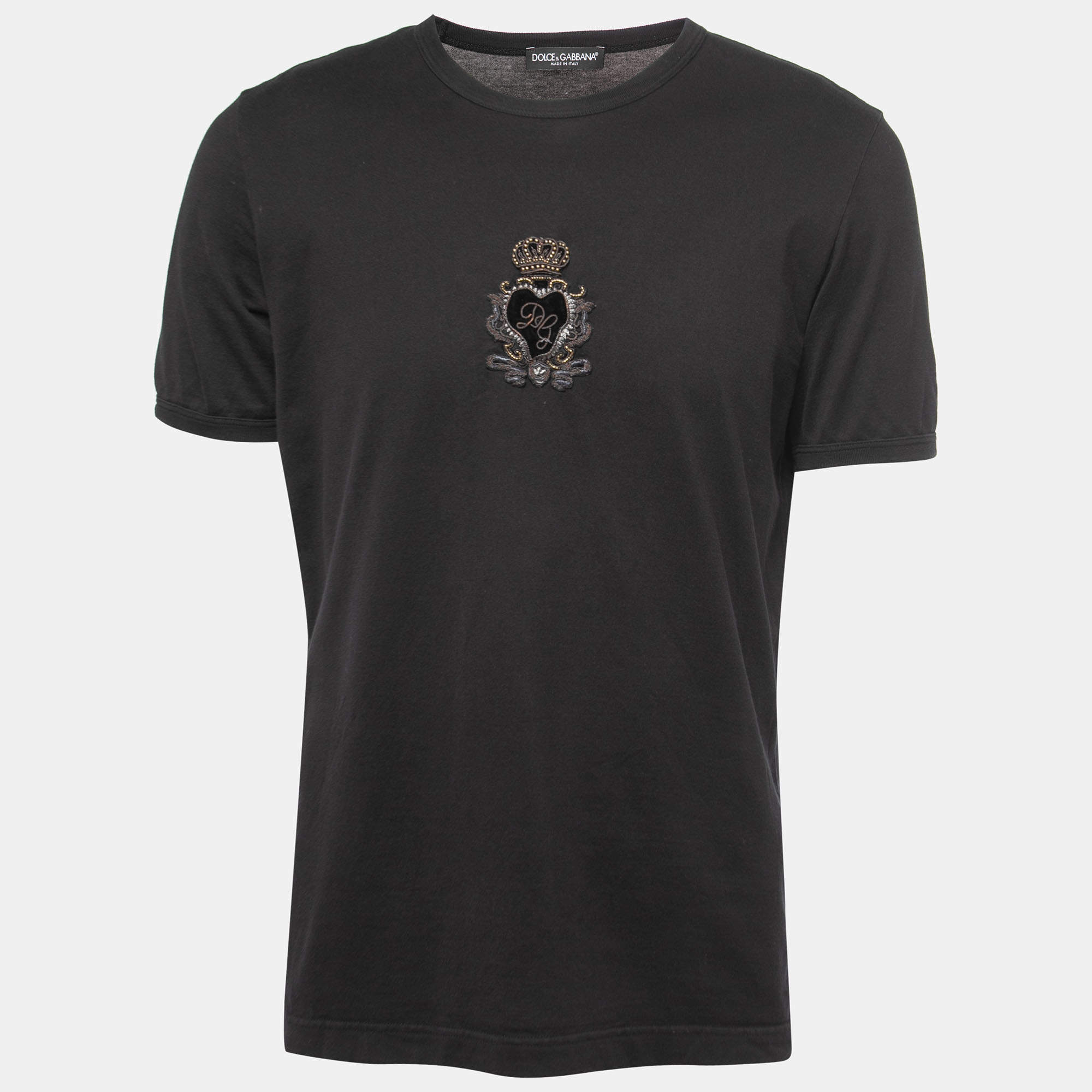 Pre Owned Dolce & Gabbana Black Embroidered Crew Neck Half Sleeve T-Shirt 2XL
