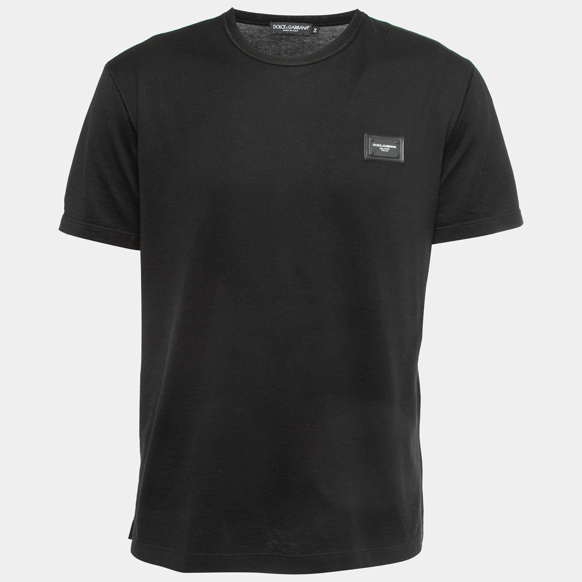 Pre Owned Dolce & Gabbana Black Cotton Logo Patch Crew Neck Half Sleeve T-Shirt XXL