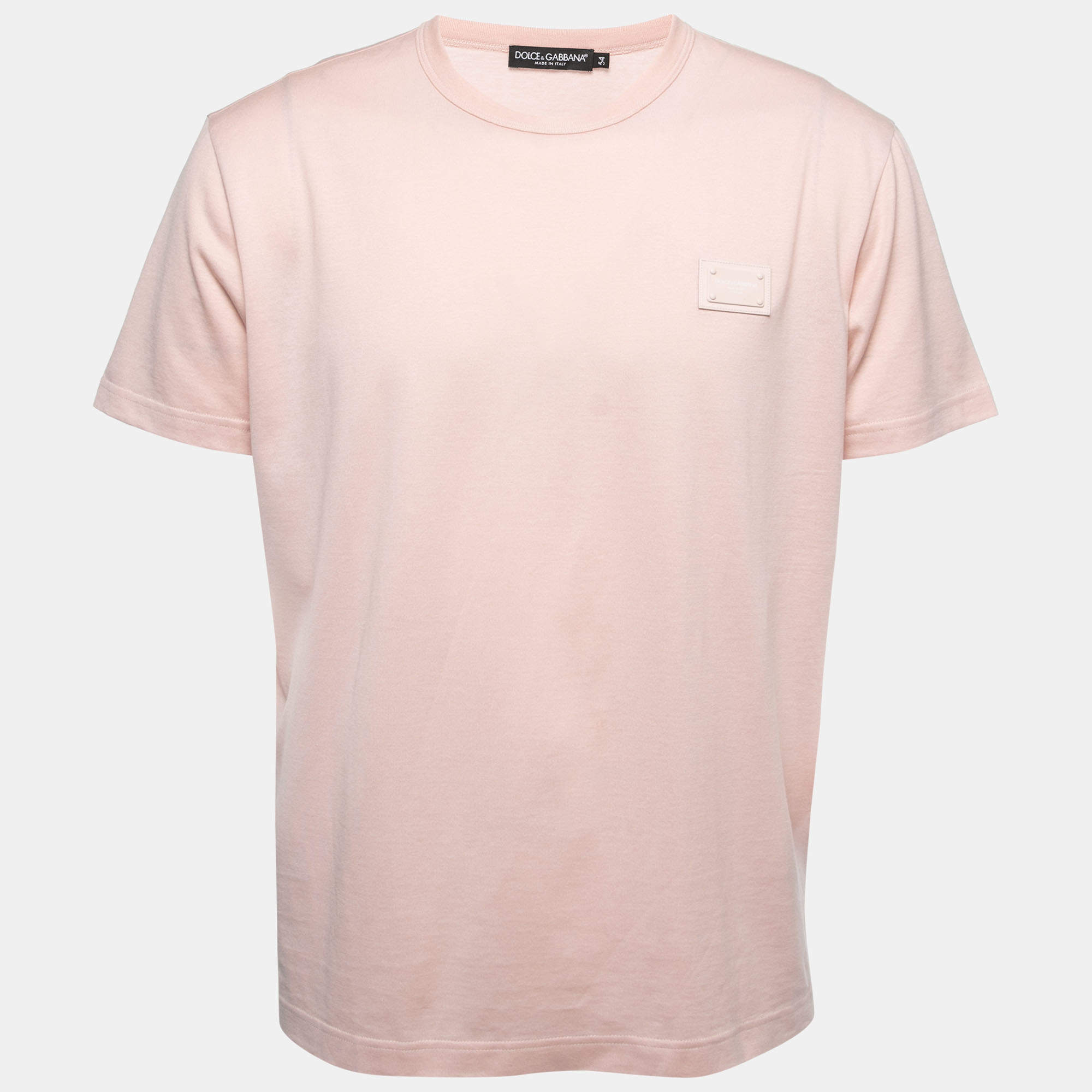 Pre Owned Dolce & Gabbana Pink Cotton Logo Patch Crew Neck Half Sleeve T-Shirt XXL