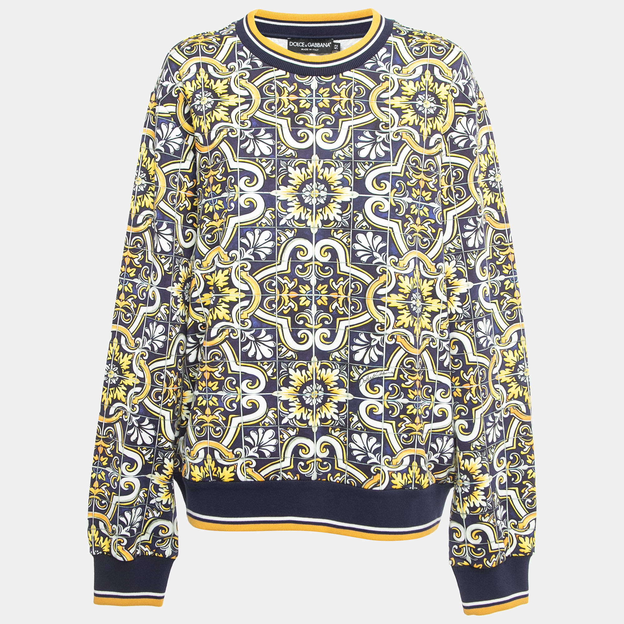 Pre Owned Dolce & Gabbana Multicolor Majolica Printed Cotton Sweatshirt XL