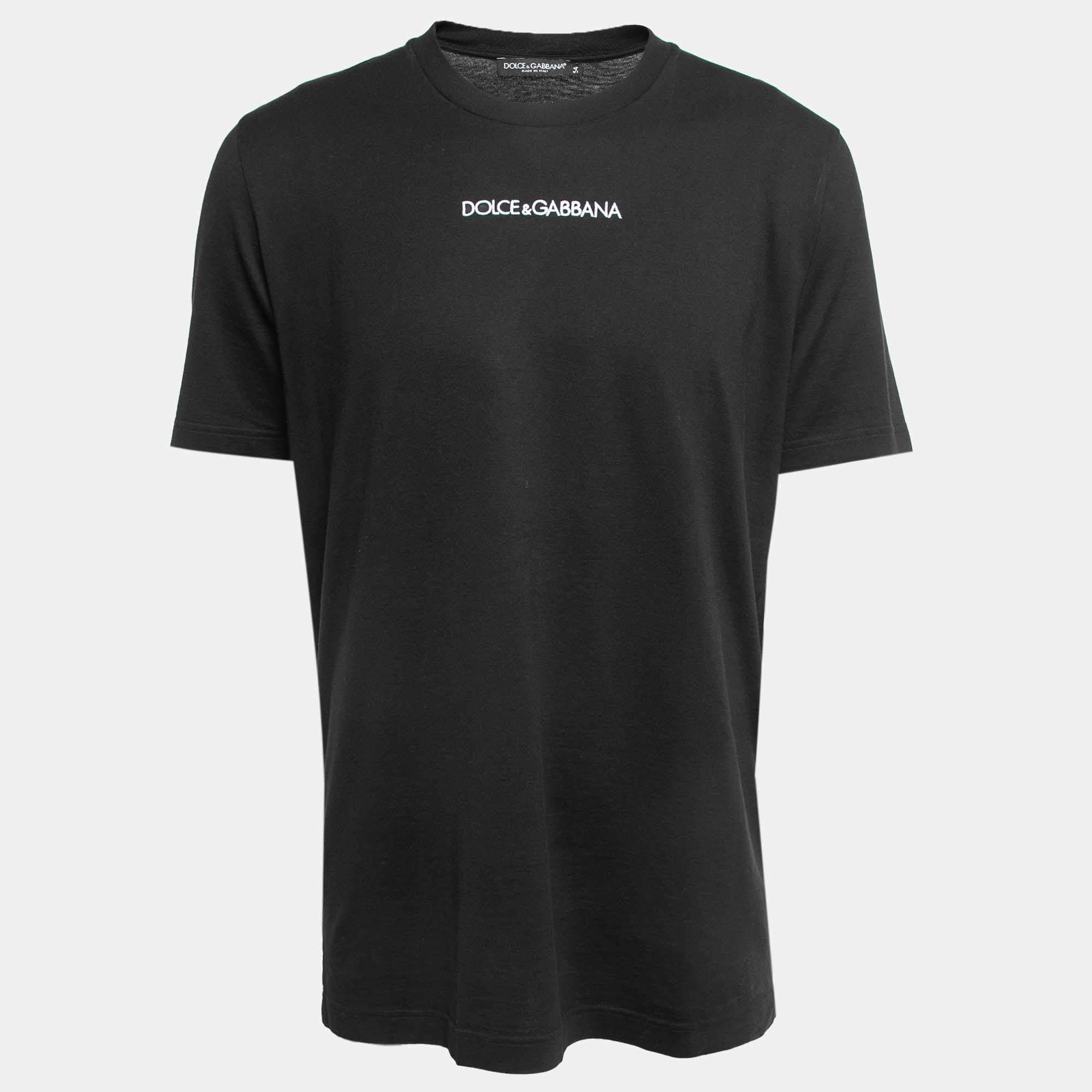Pre Owned Dolce & Gabbana Black Cotton Logo Embroidered Crew Neck T-Shirt XXL