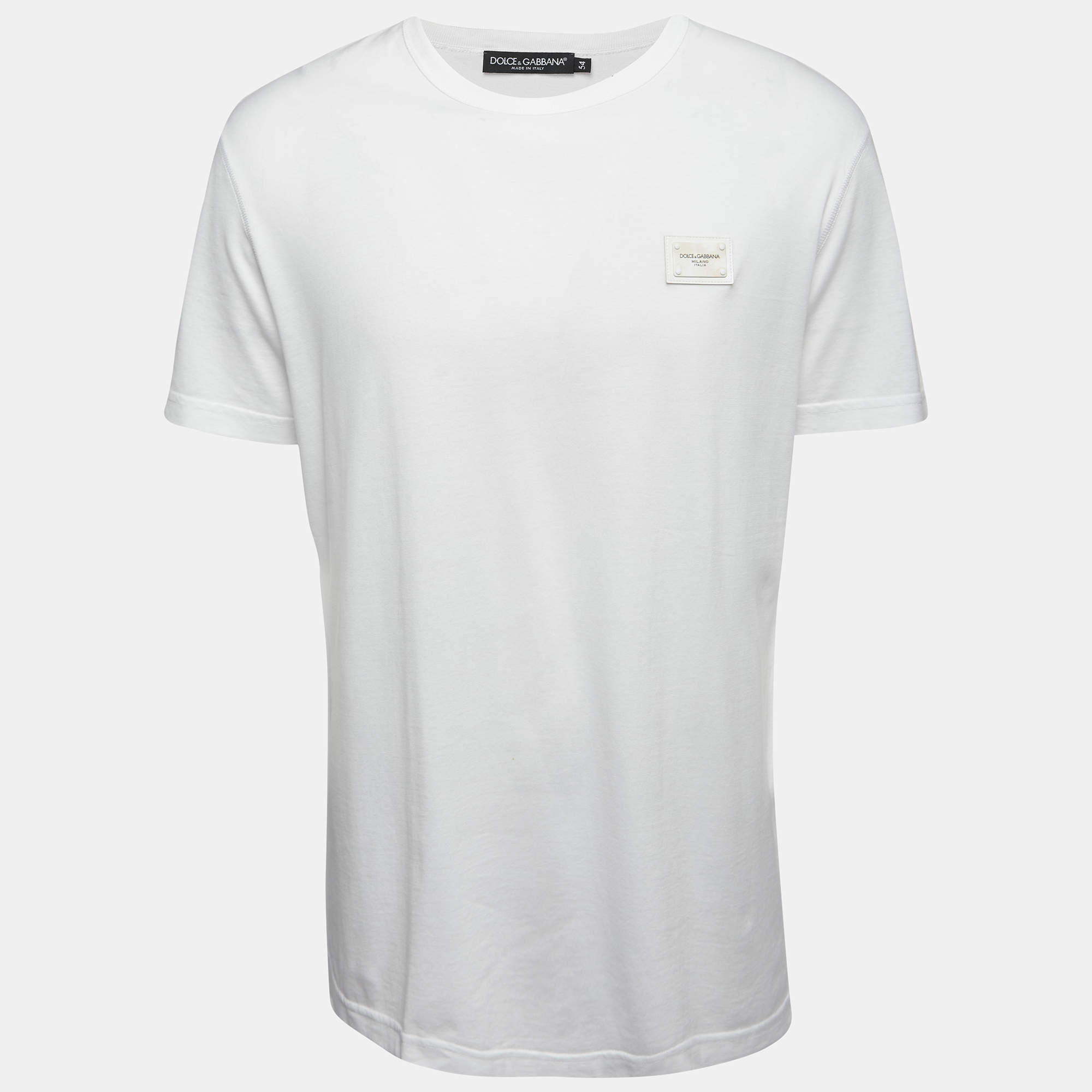 Pre Owned Dolce & Gabbana White Cotton Logo Patch Crew Neck Half Sleeve T-Shirt XXL